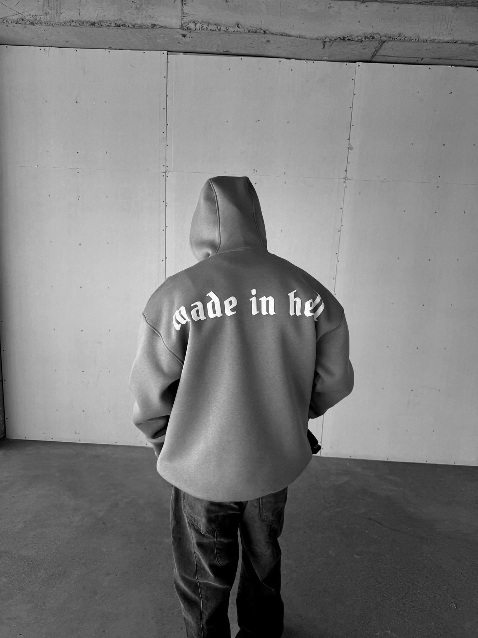 Unisex Oversize 3 İplik Kapüşonlu Baskılı 2’li Sweatshirt Gri-Beyaz