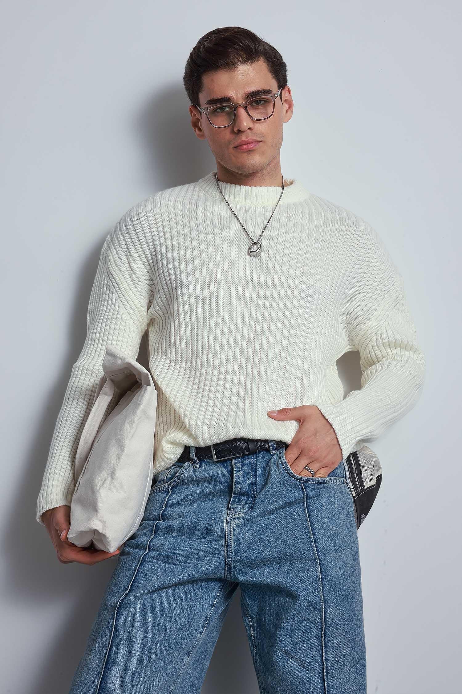 Erkek Regular Fit Kazak Ekru