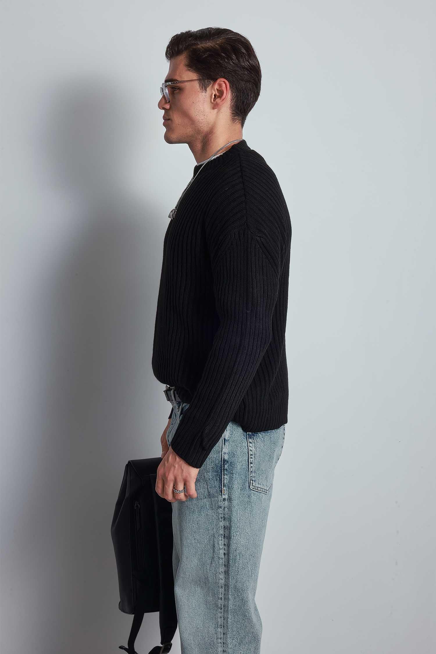 Erkek Regular Fit Kazak Siyah