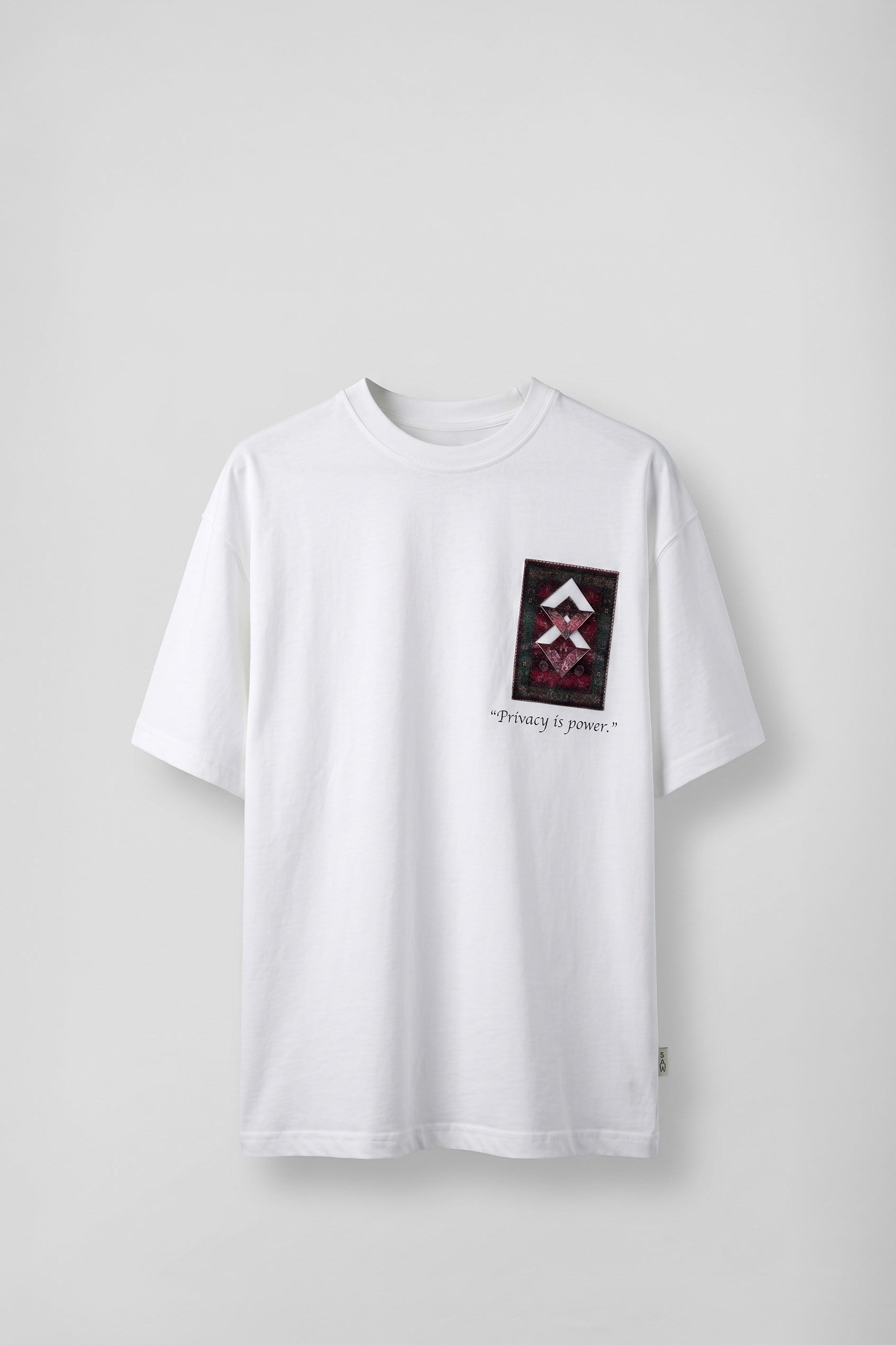 Erkek Oversize Kilim Desenli 3D Sırt Baskılı T-Shirt Beyaz