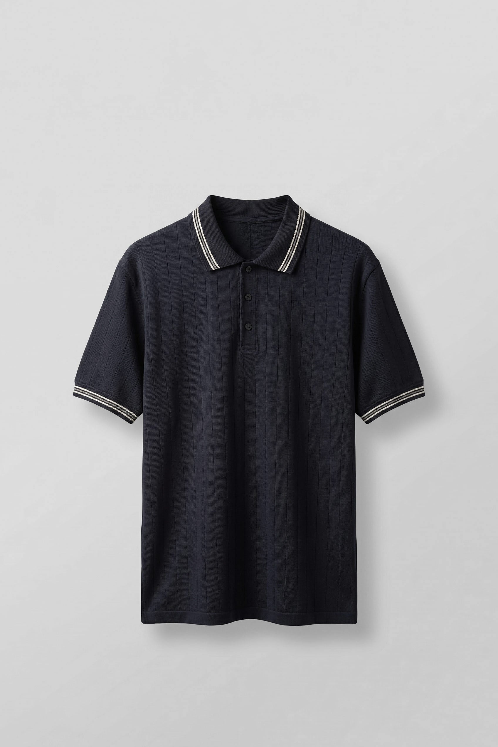 Erkek Oversize Kontrast Detaylı Triko Polo Yaka T-Shirt Lacivert