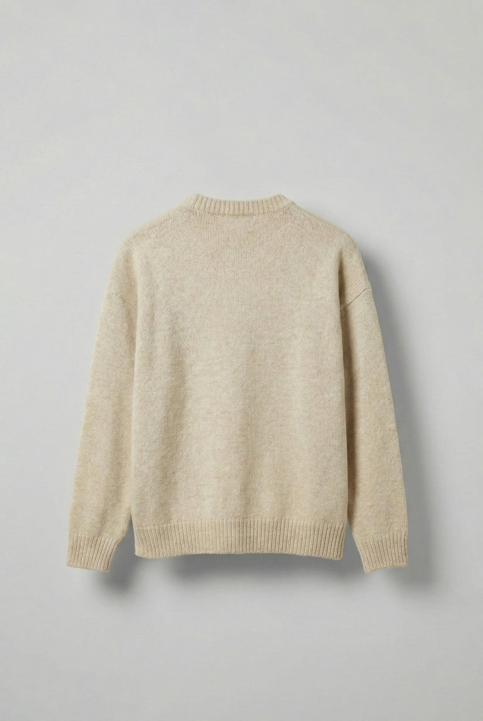 Erkek Oversize Limited Kabartma Baskılı Triko Kazak Taş Rengi