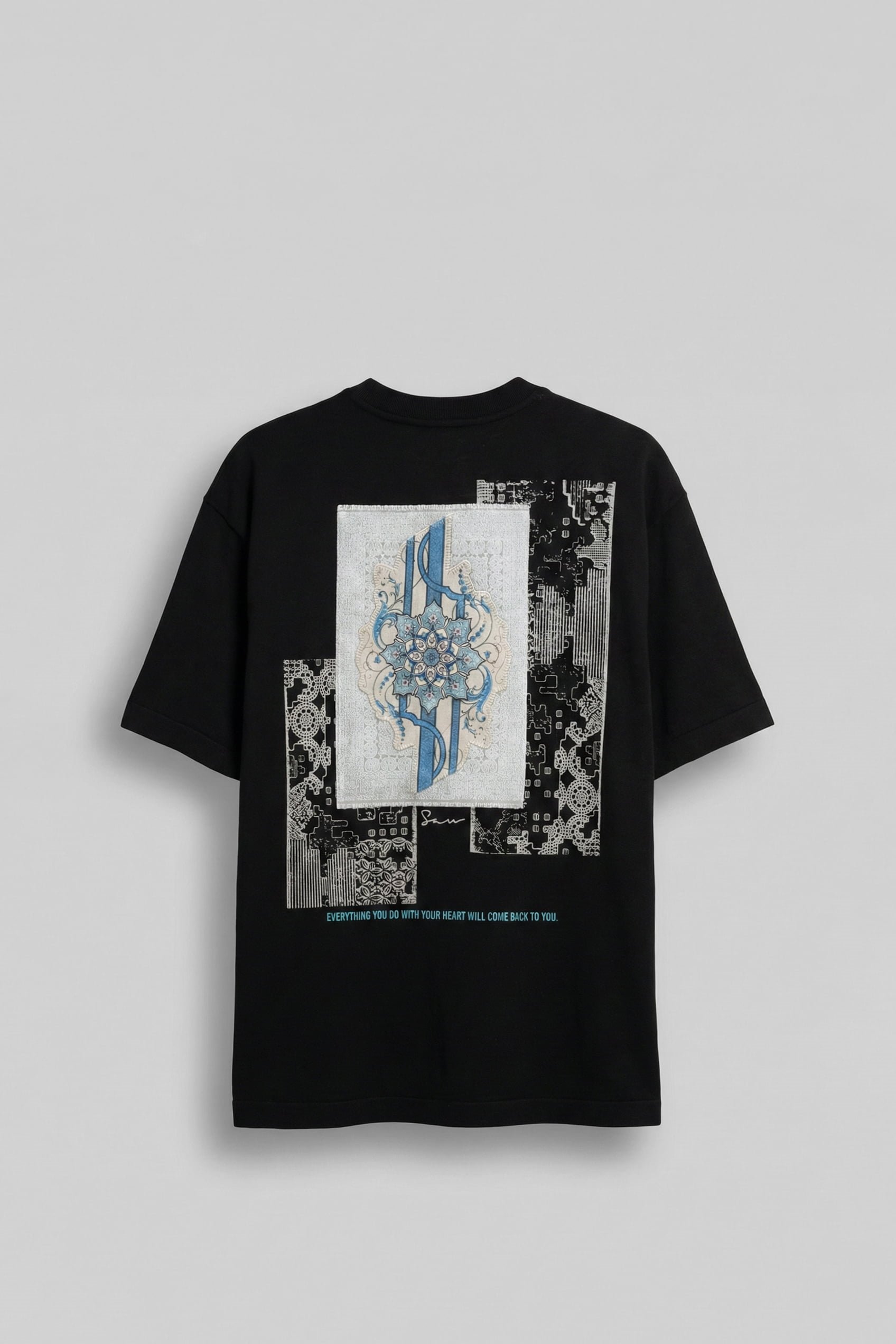 Erkek Oversize Nakış Detaylı Anadolu Motifi T-Shirt Siyah
