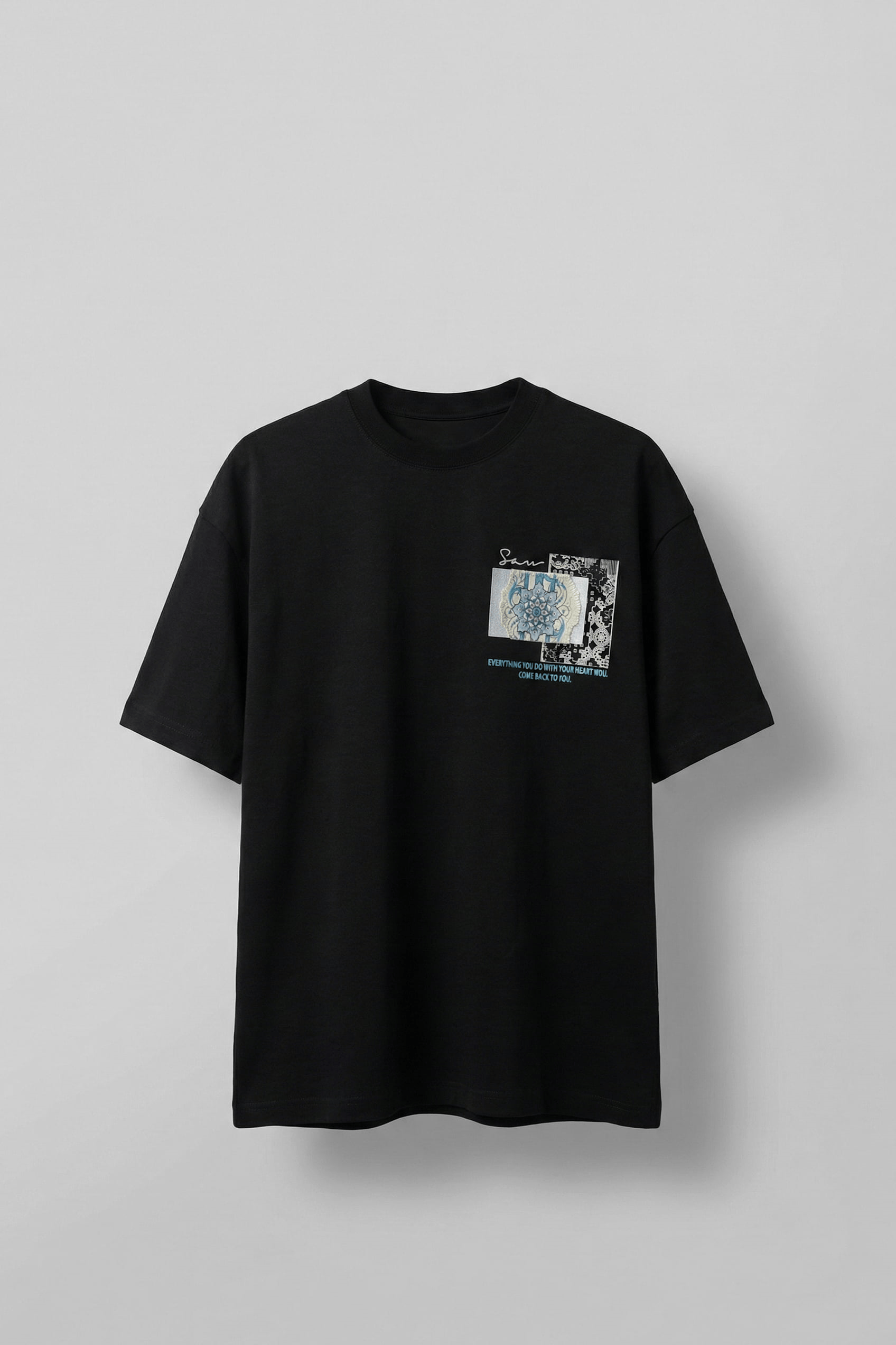 Erkek Oversize Nakış Detaylı Anadolu Motifi T-Shirt Siyah