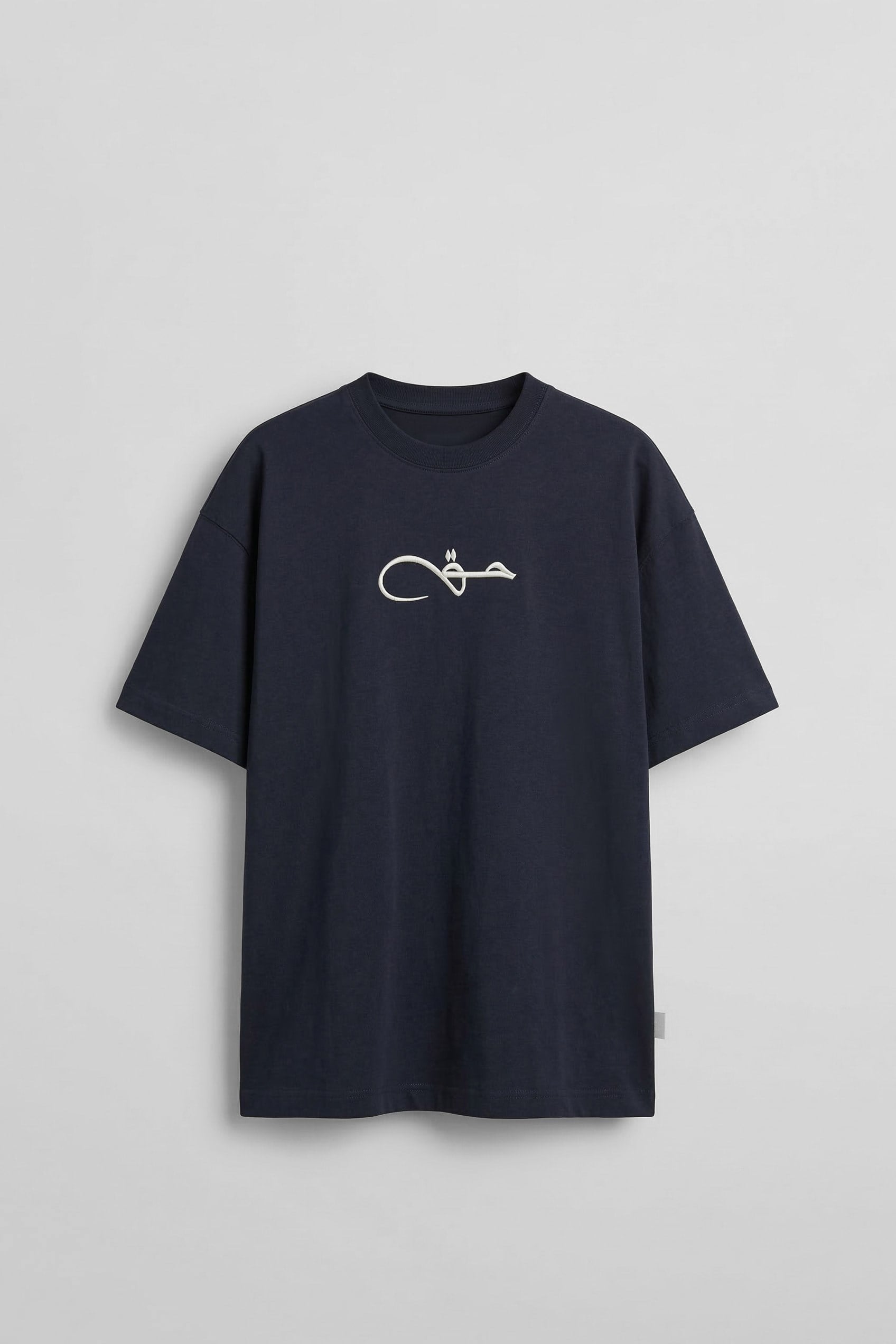 Erkek Oversize Nakışlı Halı Desenli Sırt Baskılı T-Shirt Lacivert