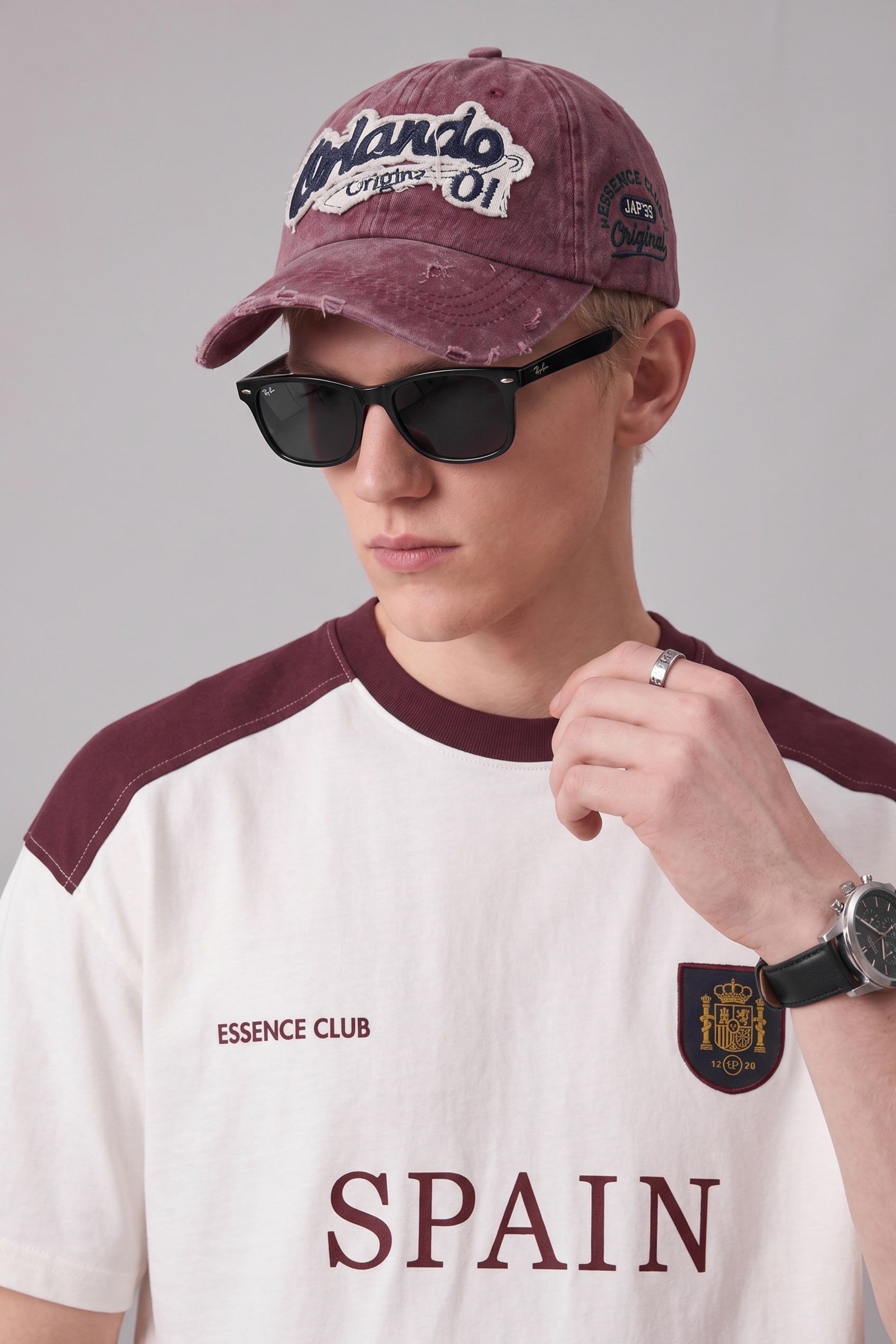 Erkek Oversize Nakışlı Ülke Temalı Forma T-Shirt Ekru/Bordo