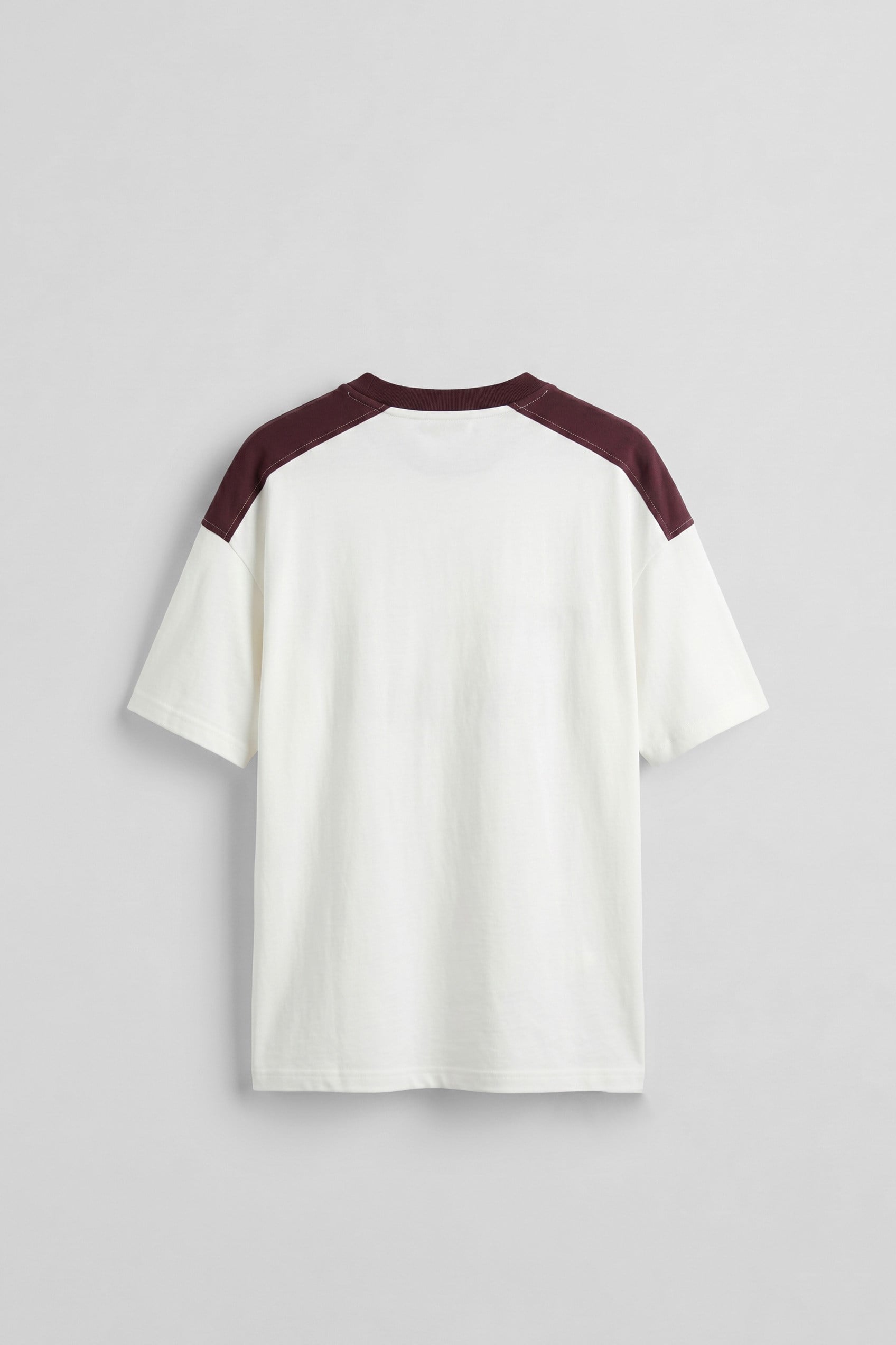 Erkek Oversize Nakışlı Ülke Temalı Forma T-Shirt Ekru/Bordo