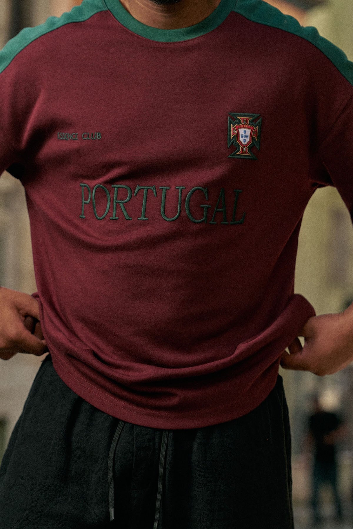 Erkek Oversize Nakışlı Ülke Temalı Forma T-Shirt Bordo