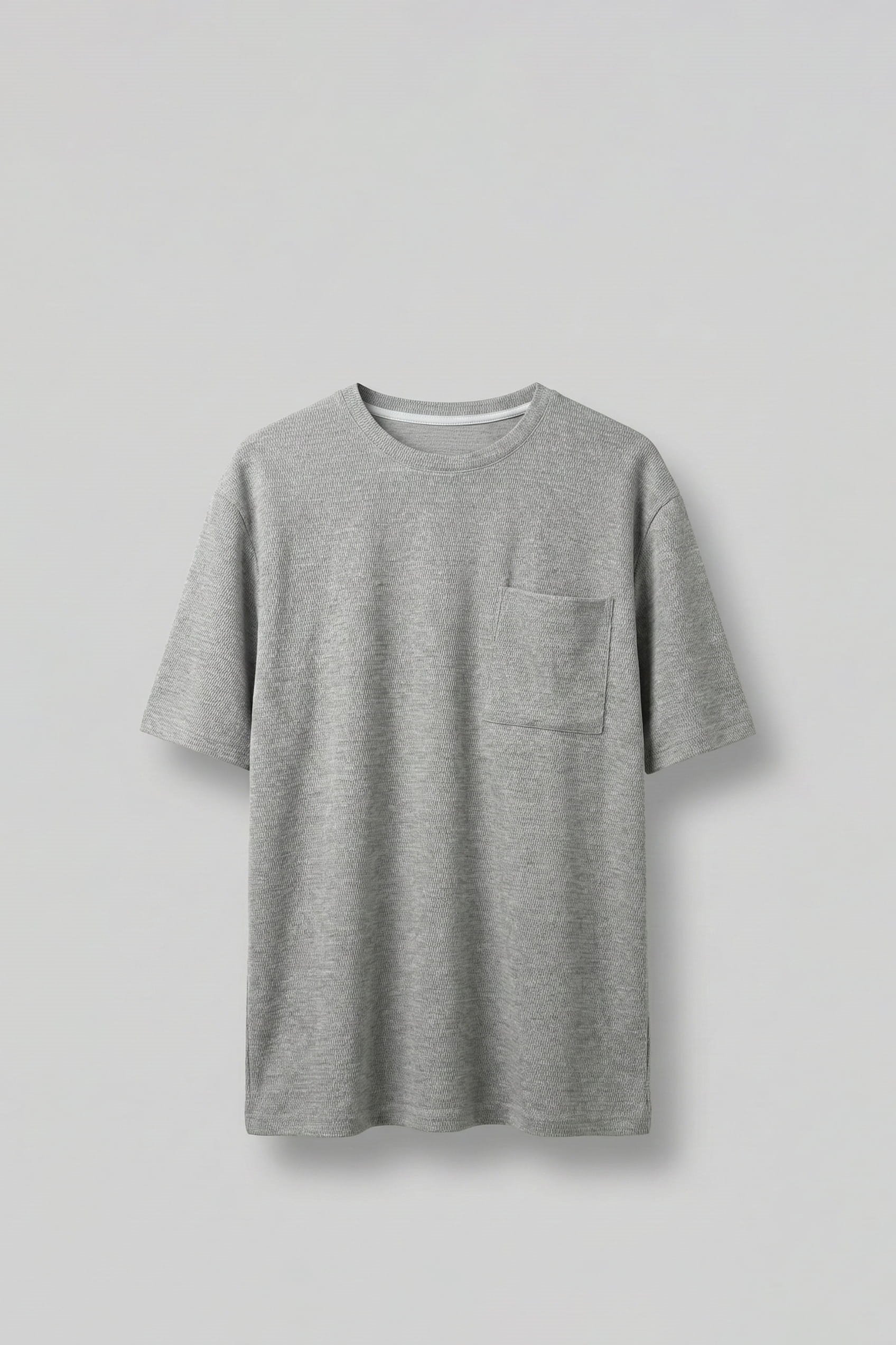 Erkek Oversize Önü Cepli Dokulu T-Shirt Gri