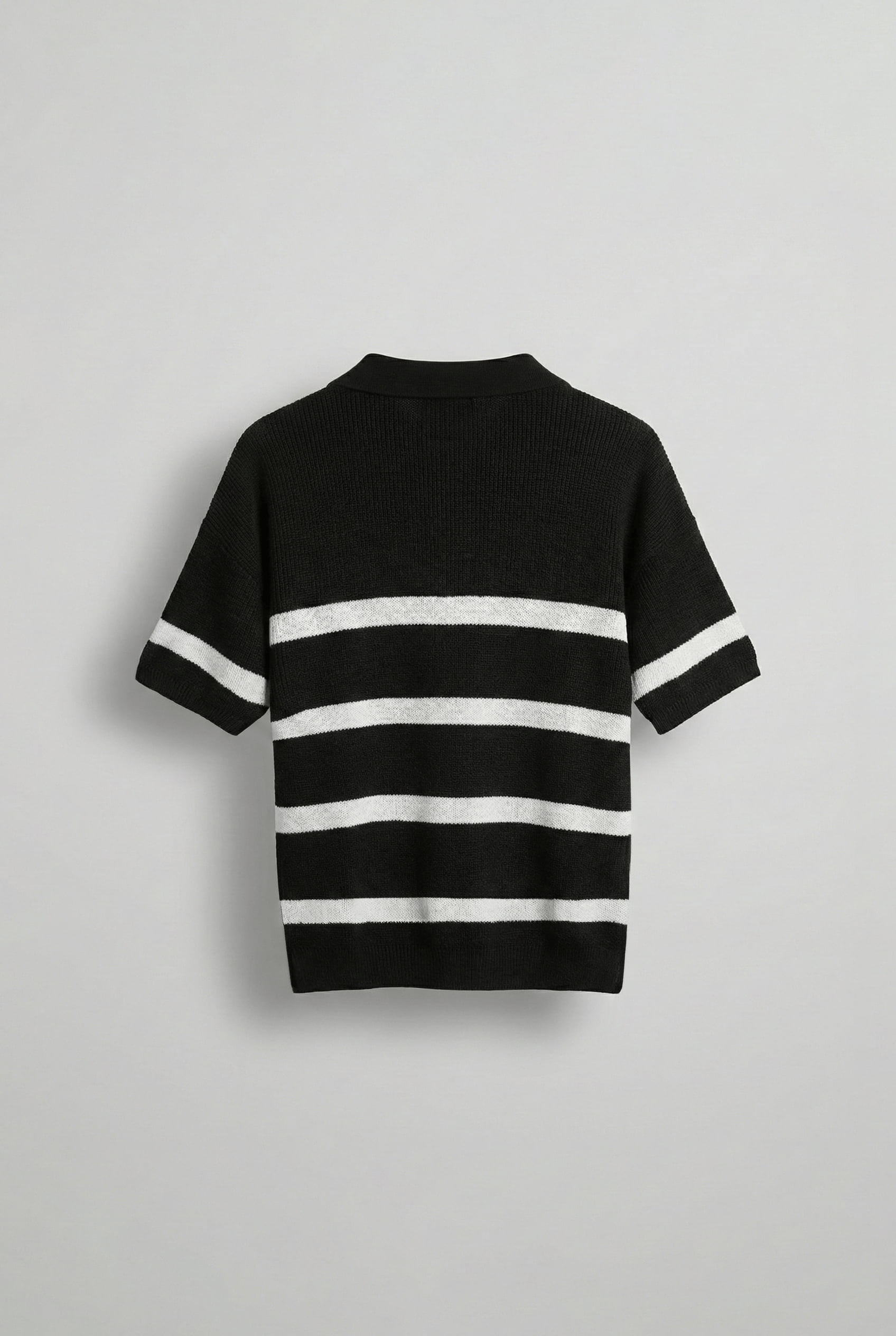 Erkek Oversize Örme Triko Polo Yaka T-Shirt Siyah