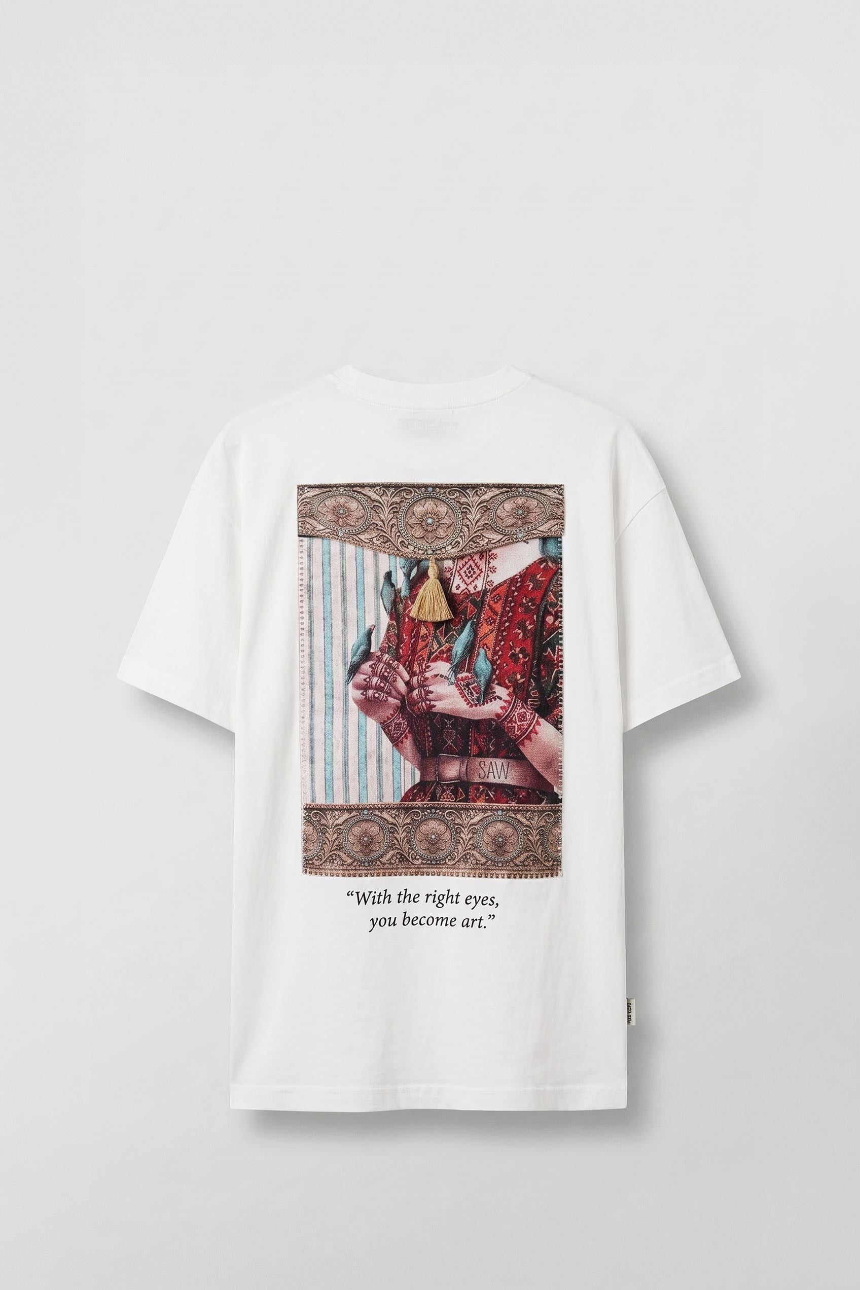 Erkek Oversize Oryantal 3D Sırt Baskılı T-Shirt Beyaz
