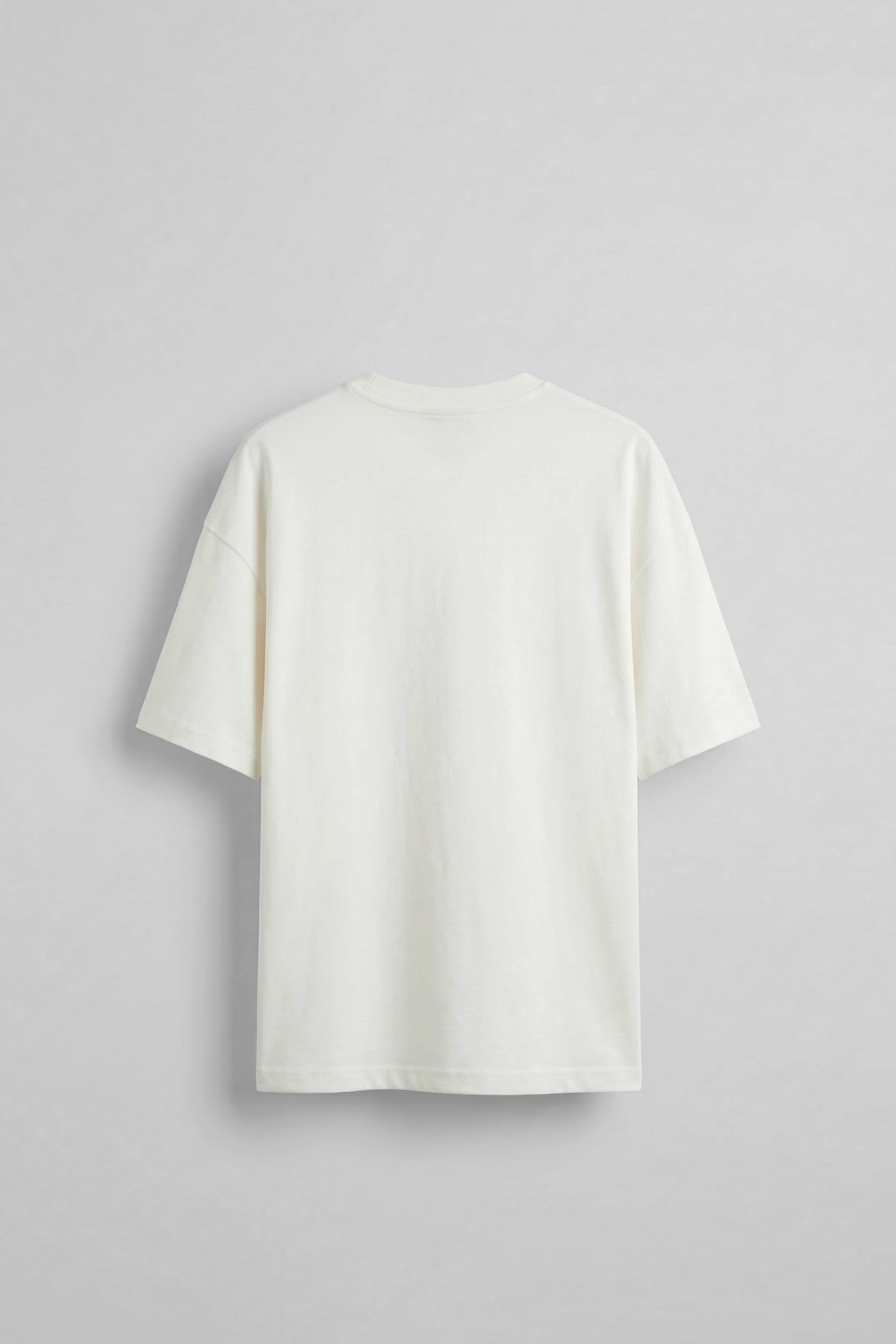 Erkek Oversize Patchwork Nakışlı T-Shirt Ekru