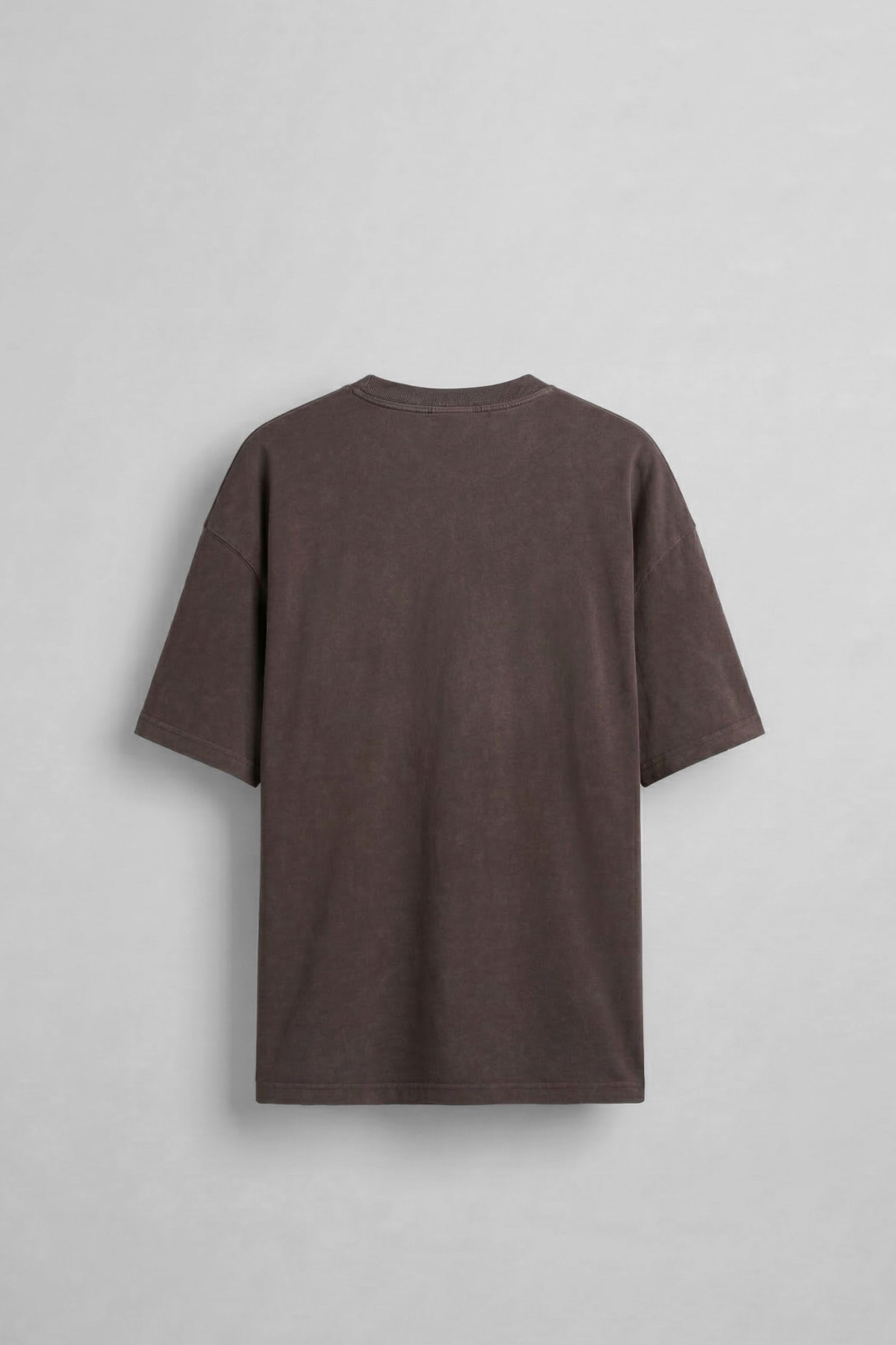 Erkek Oversize Patchwork Nakışlı T-Shirt Kahverengi