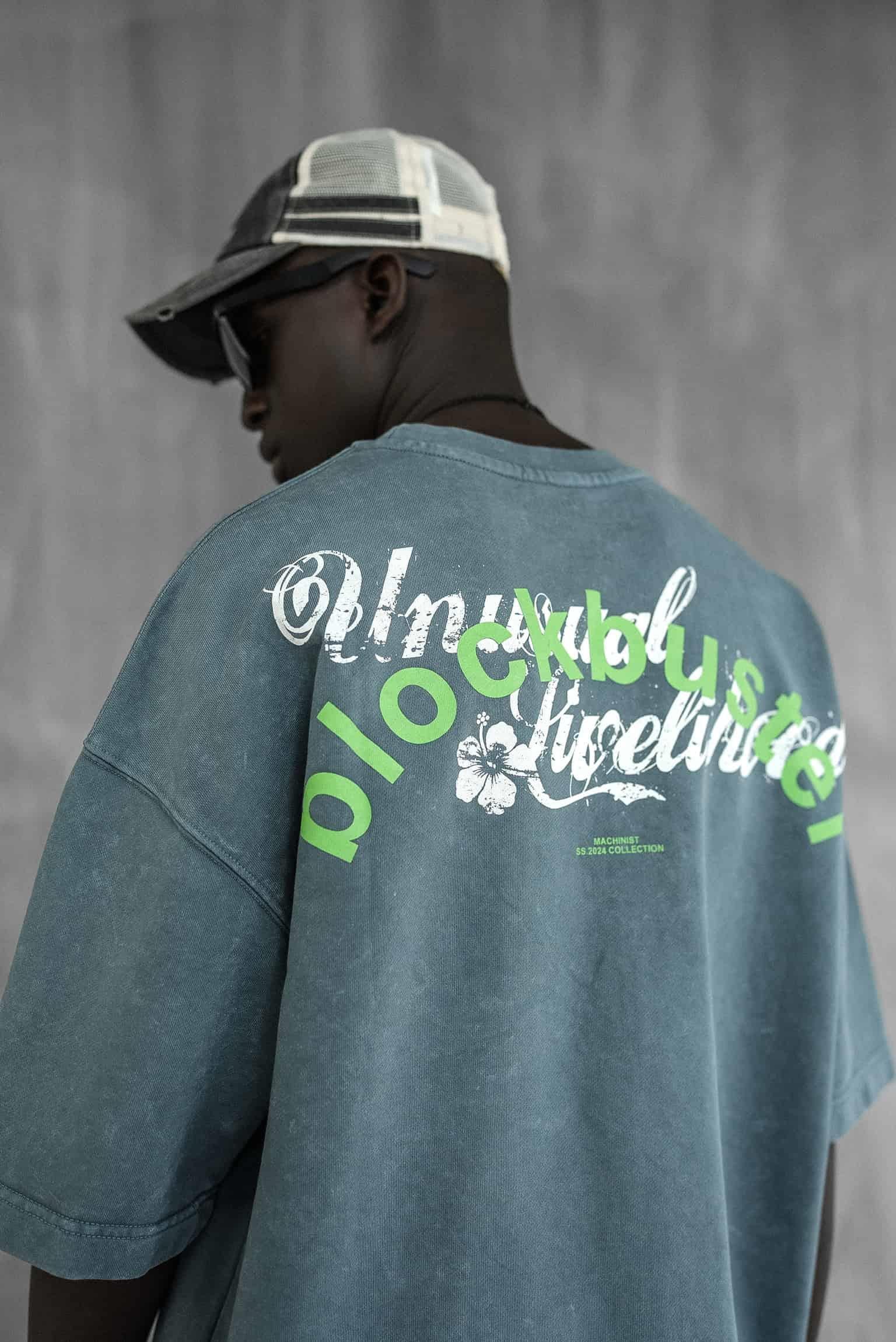 Erkek Oversize Premium Yıkamalı T-Shirt Füme