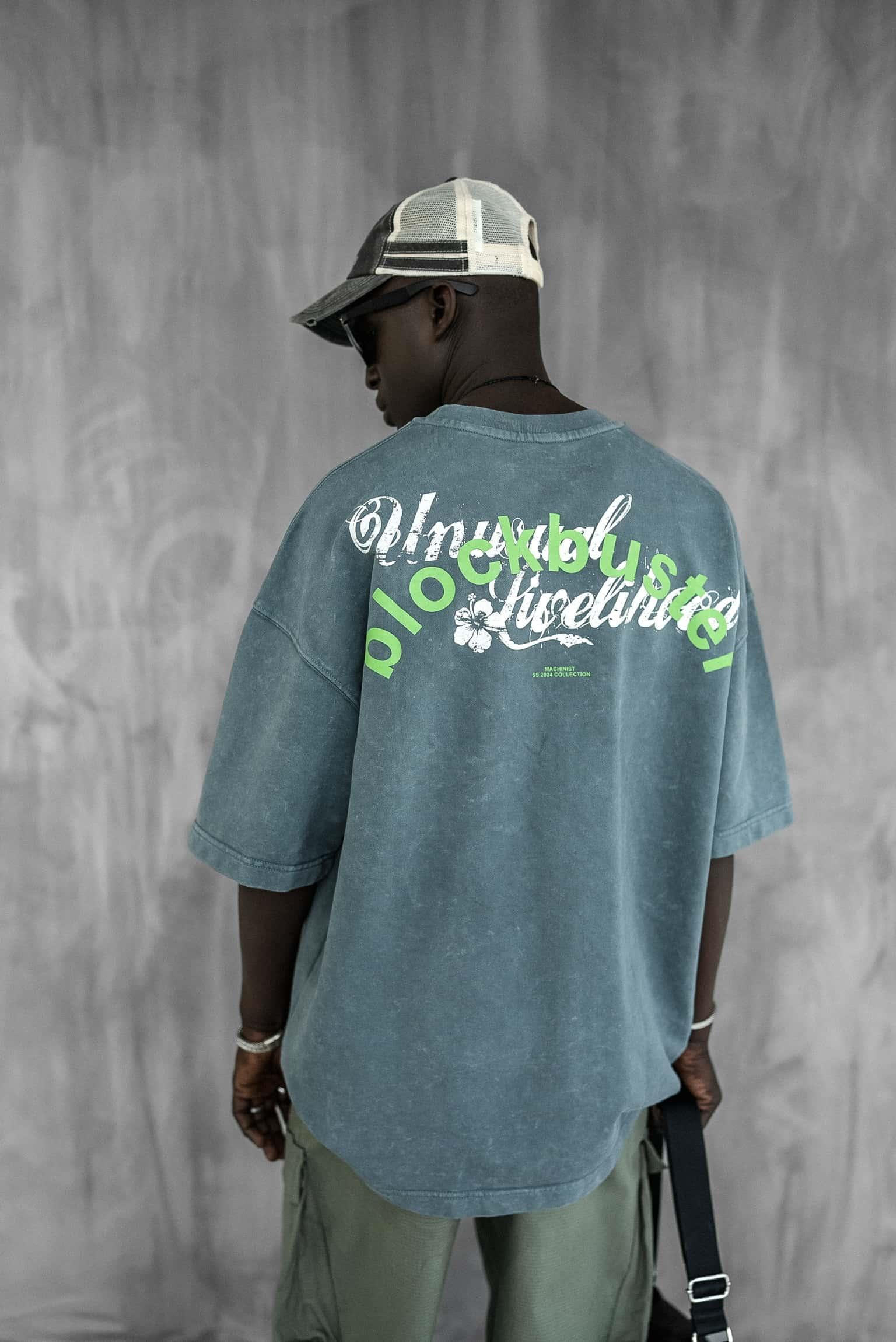 Erkek Oversize Premium Yıkamalı T-Shirt Füme
