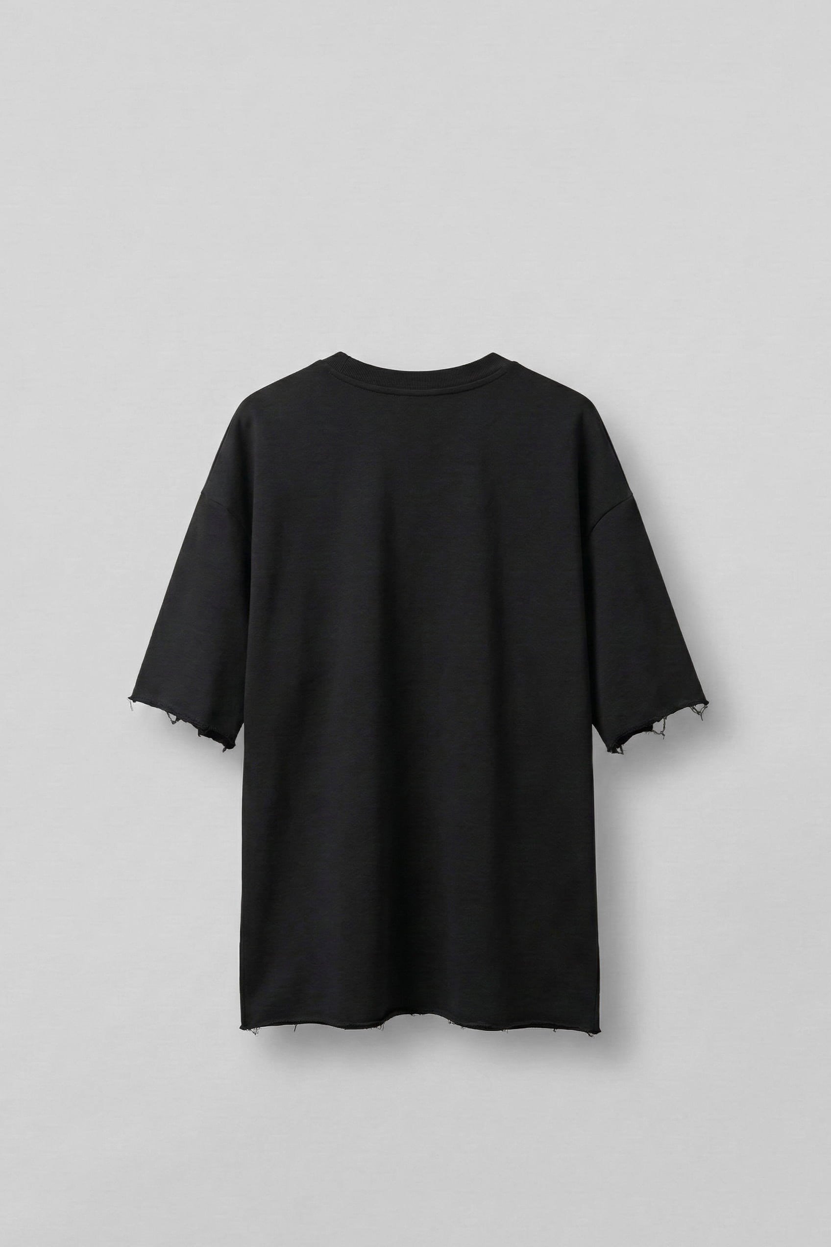 Erkek Oversize Püskül Detaylı Basic Örme T-Shirt Siyah