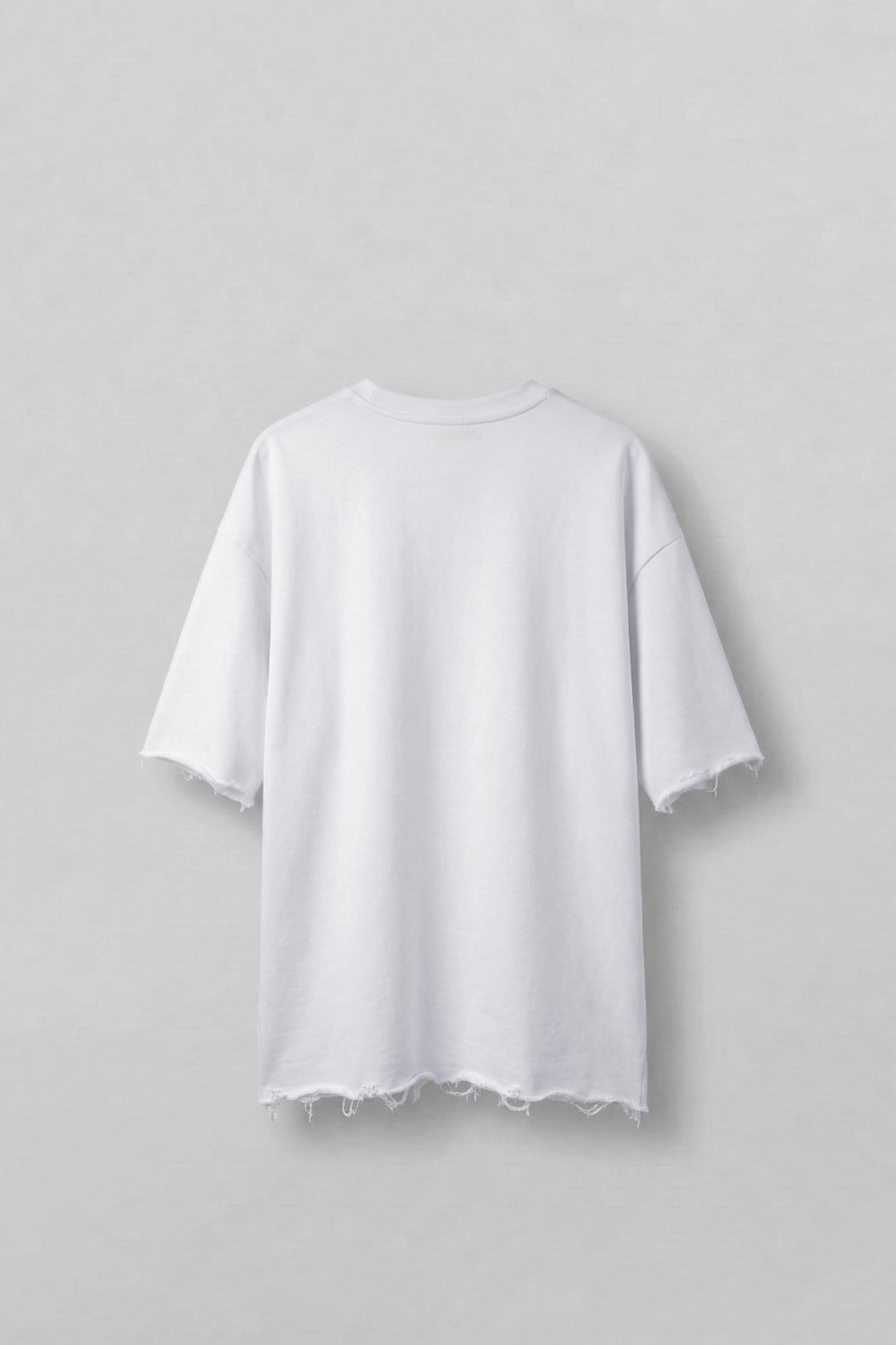 Erkek Oversize Püskül Detaylı Basic Örme T-Shirt Beyaz