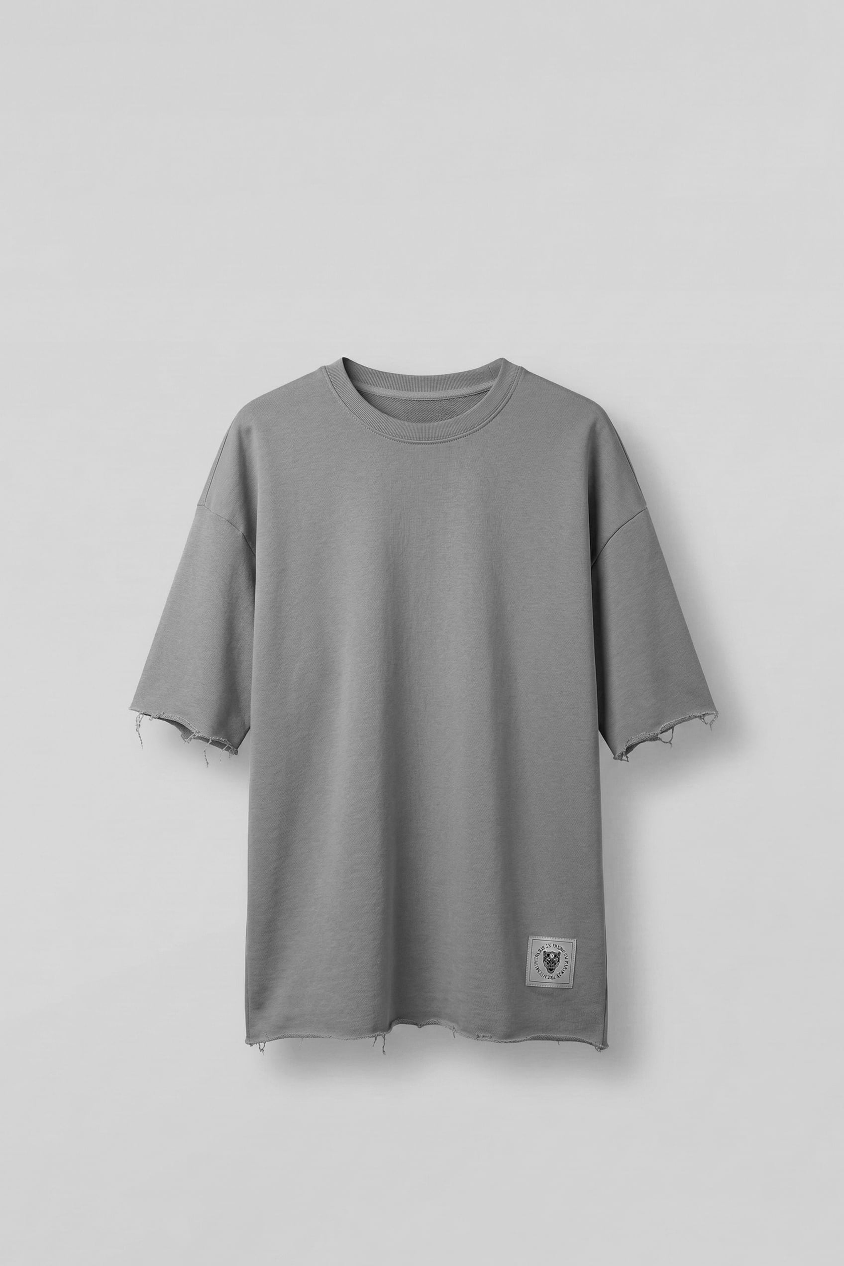Erkek Oversize Püskül Detaylı Basic Örme T-Shirt Gri