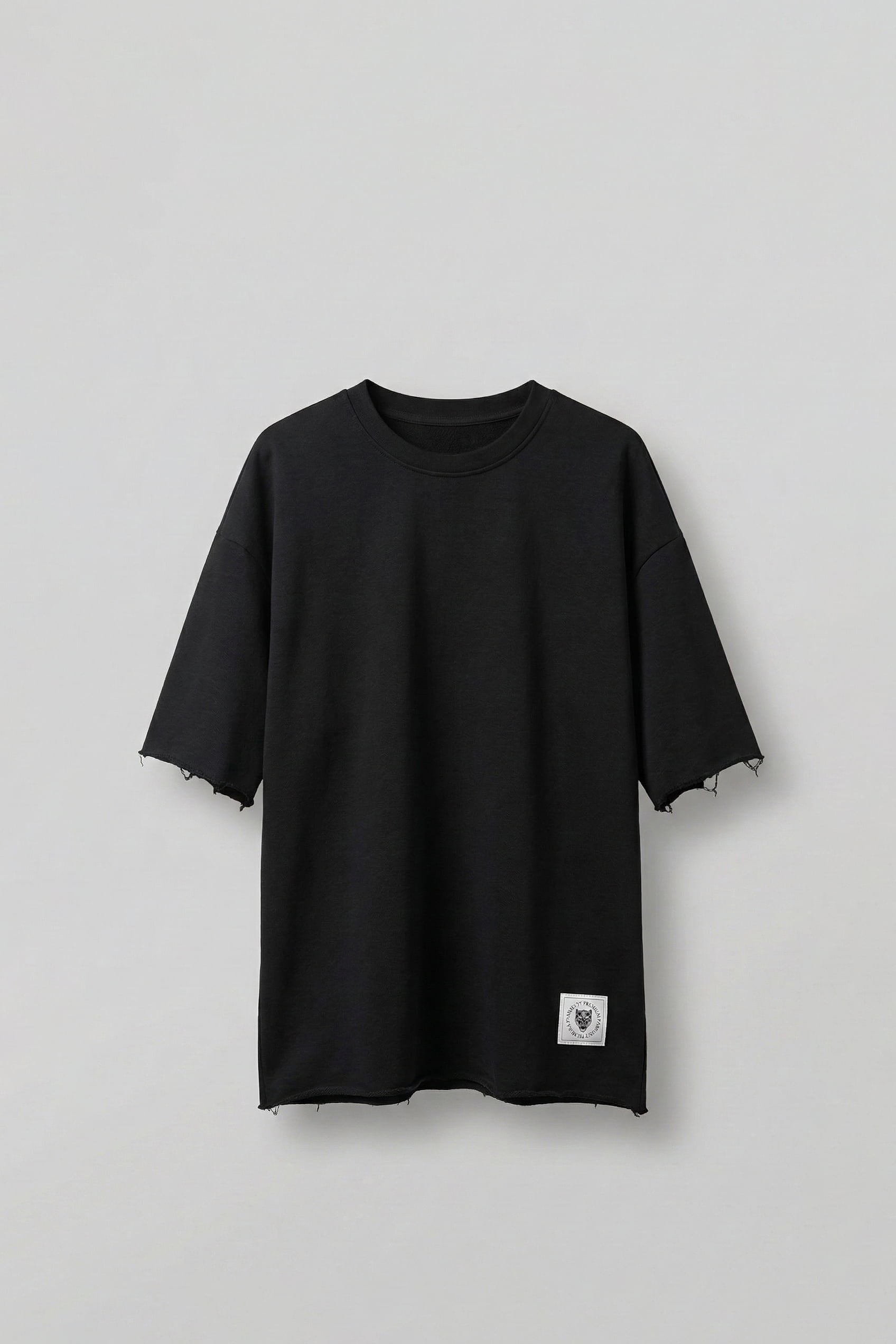 Erkek Oversize Püskül Detaylı Basic Örme T-Shirt Siyah
