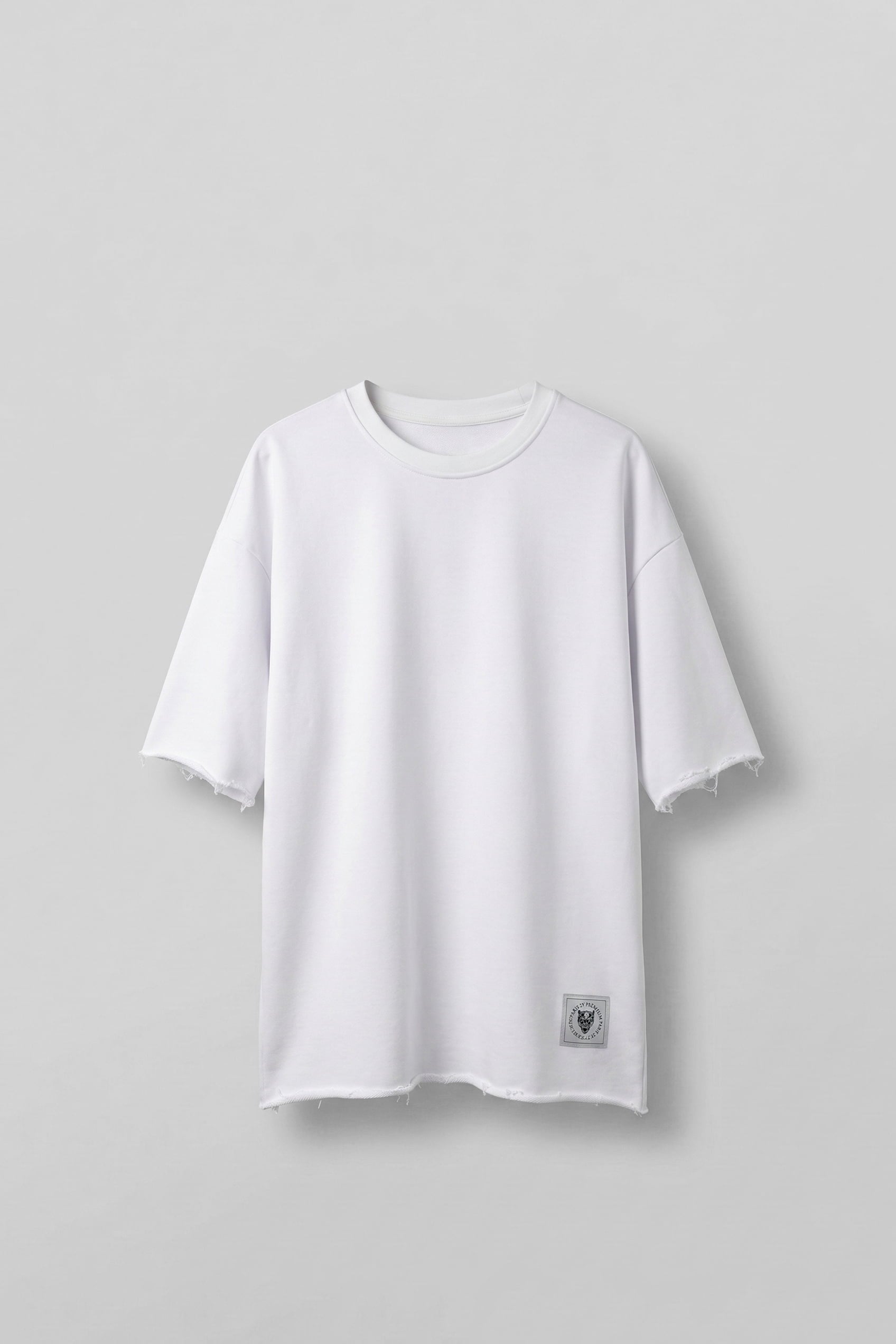 Erkek Oversize Püskül Detaylı Basic Örme T-Shirt Beyaz