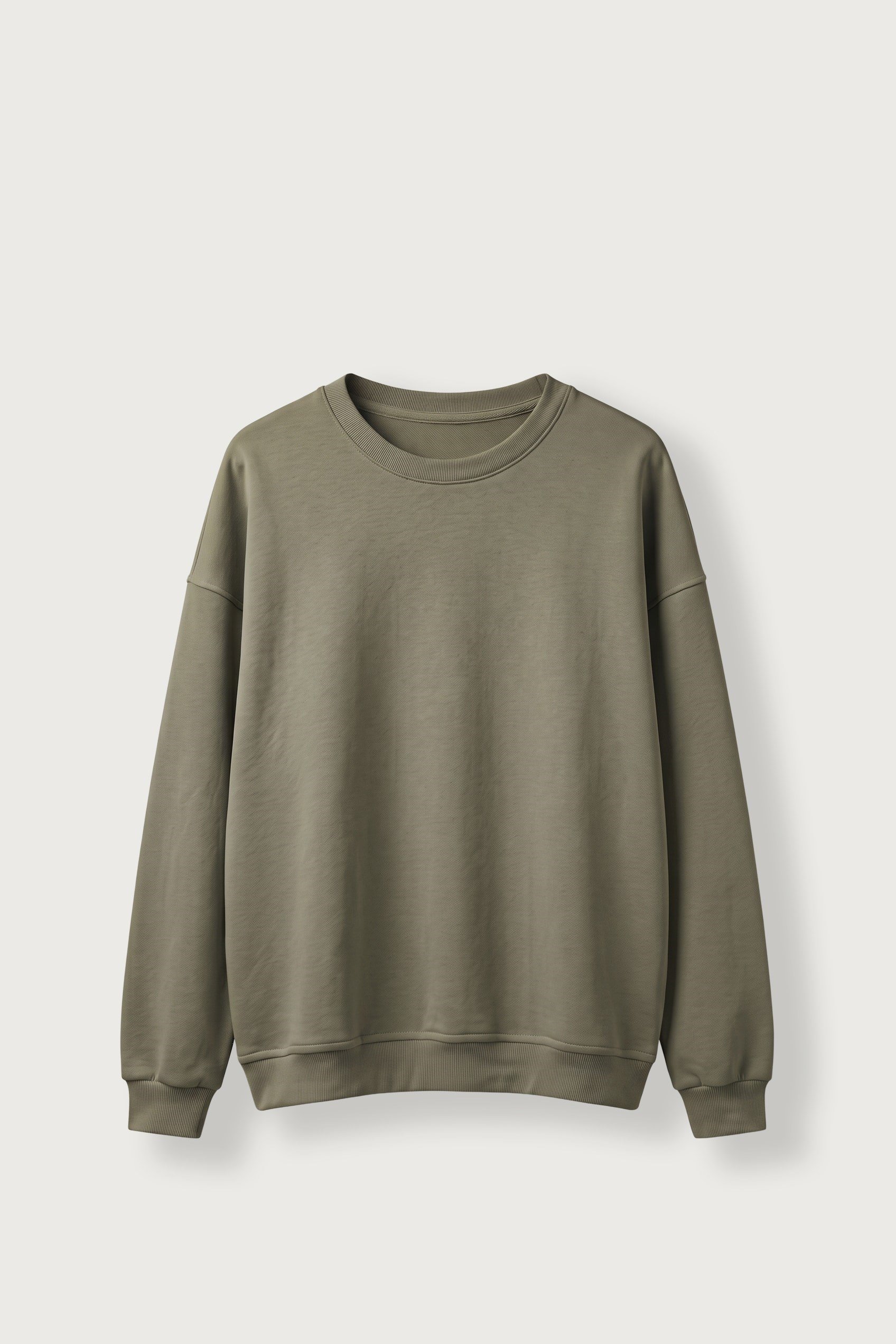 Erkek Oversize Şardonlu Basic Sweatshirt Haki