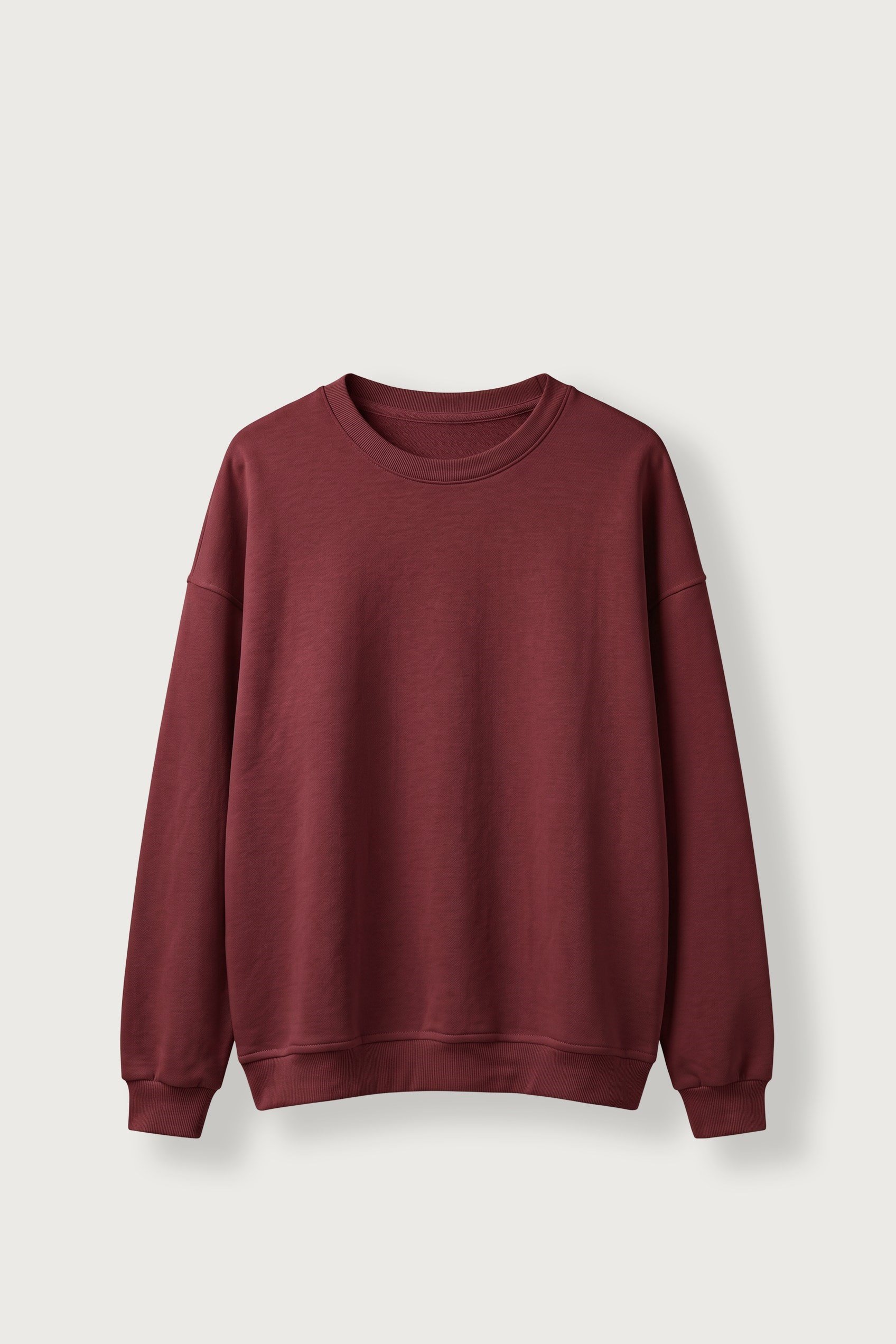Erkek Oversize Şardonlu Basic Sweatshirt Bordo