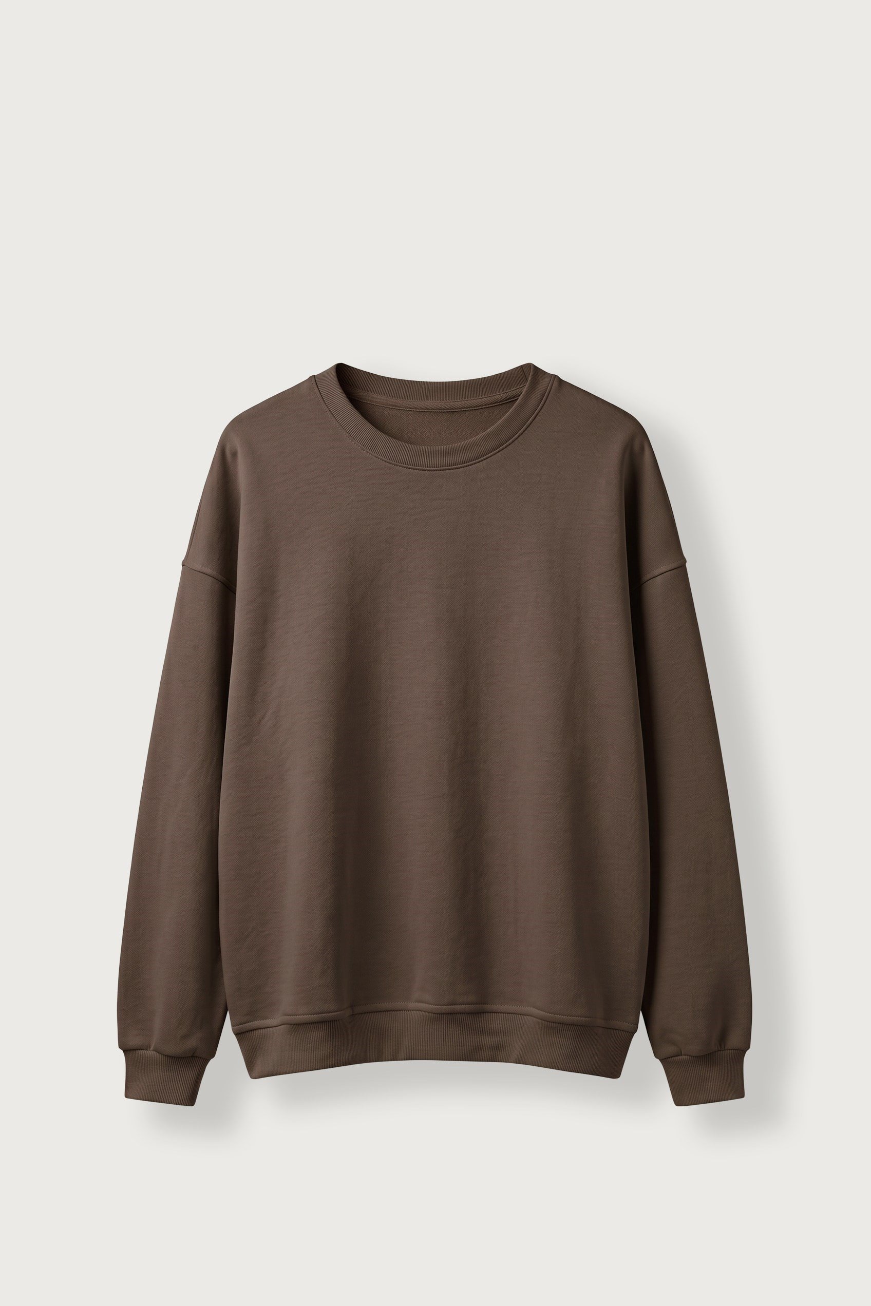 Erkek Oversize Şardonlu Basic Sweatshirt Kahverengi