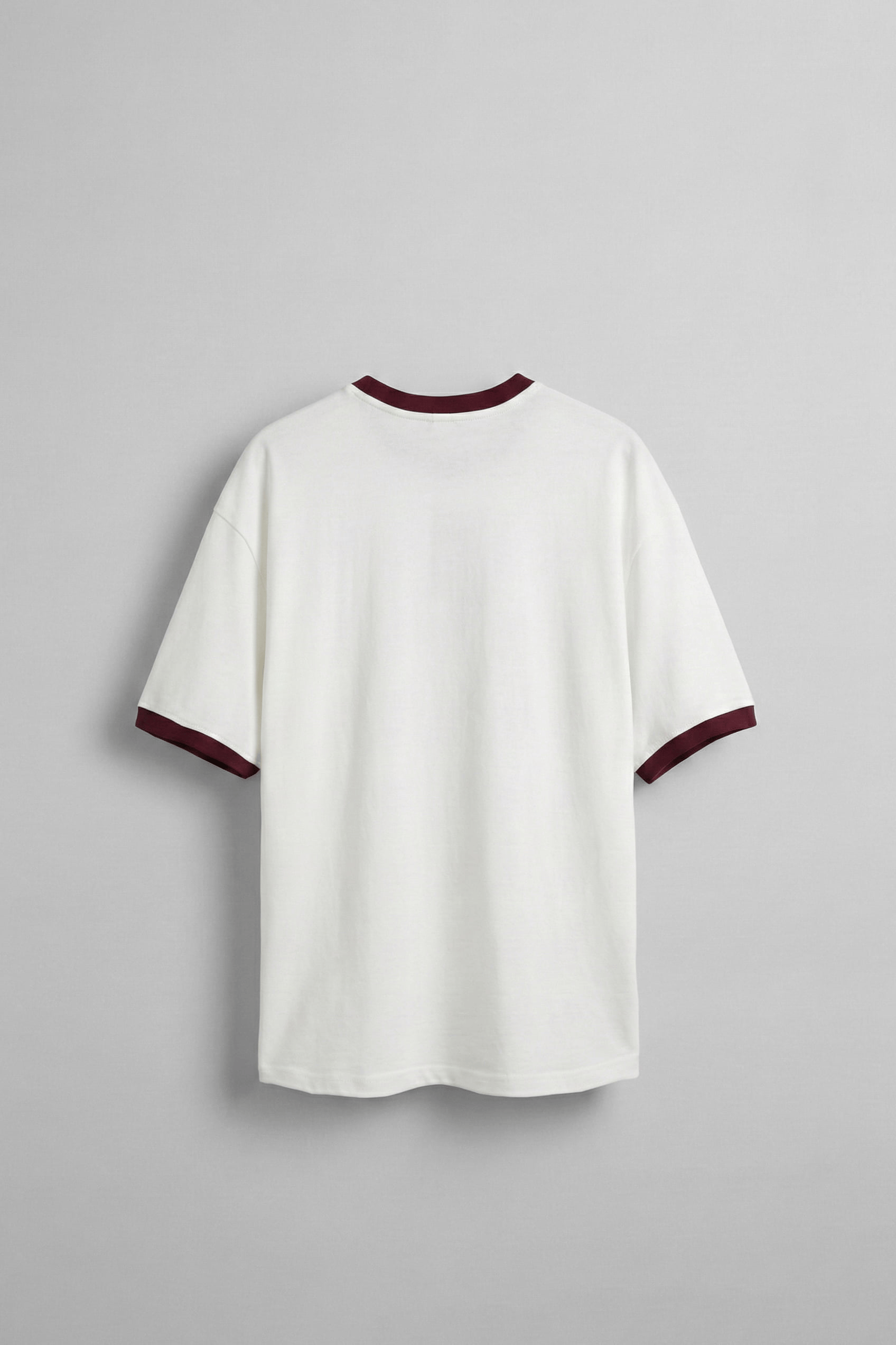 Erkek Oversize Şehir Serisi Kontrast Yaka T-Shirt Ekru / Mürdüm