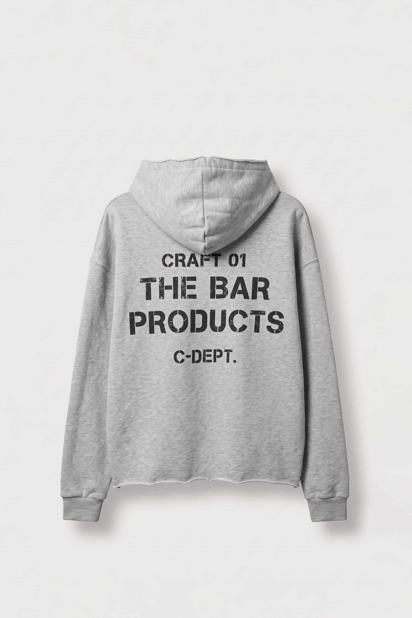 Erkek Oversize Sırt Baskılı Fermuarlı Kapüşonlu Sweatshirt Gri Melanj