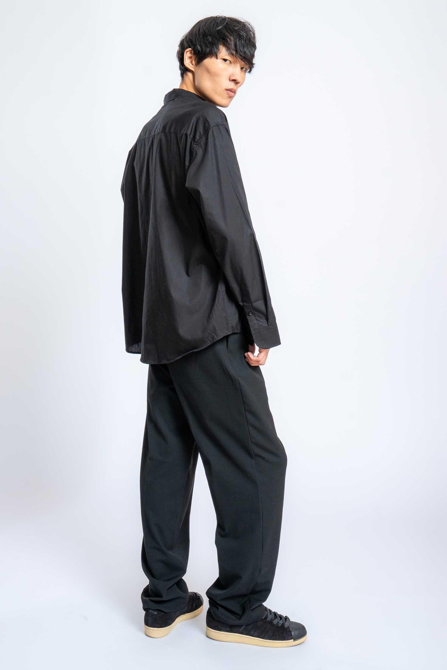 Erkek Oversize Uzun Kollu Basic Gömlek Siyah