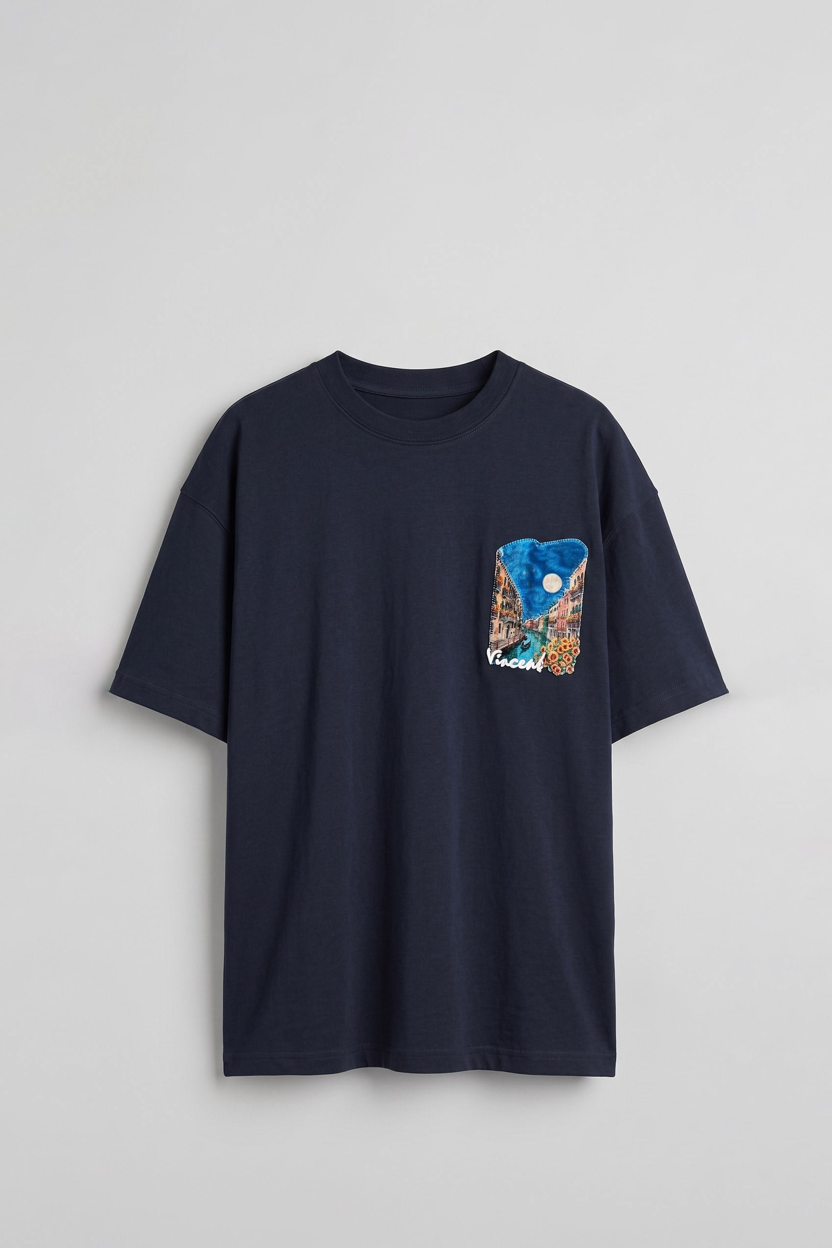 Erkek Oversize Venedik 3D Sırt Baskılı T-Shirt Lacivert