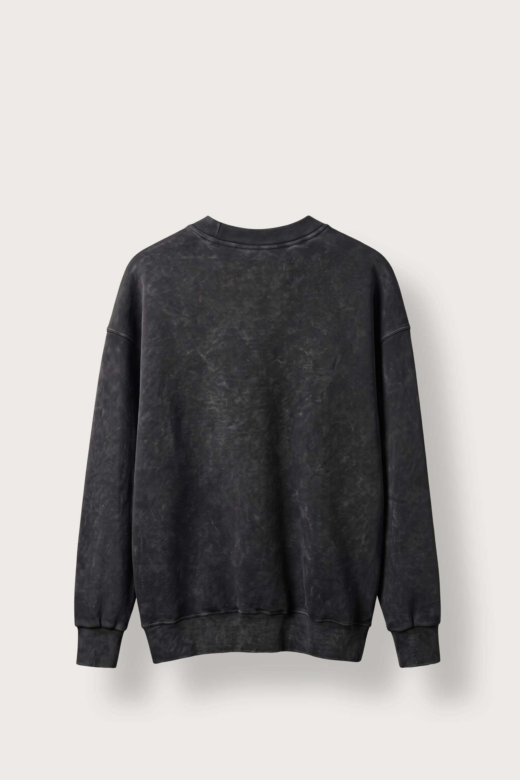 Erkek Oversize Yıkamalı Bisiklet Yaka Sweatshirt Siyah