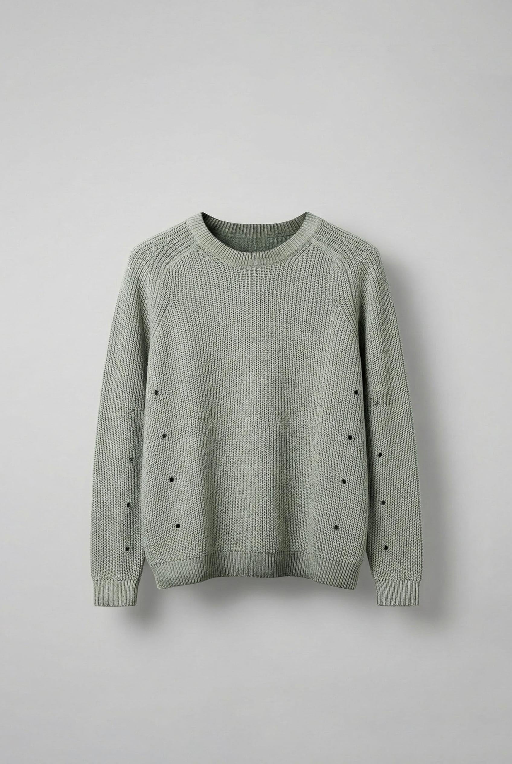 Erkek Oversize Yıkamalı Distressed Triko Kazak Mint