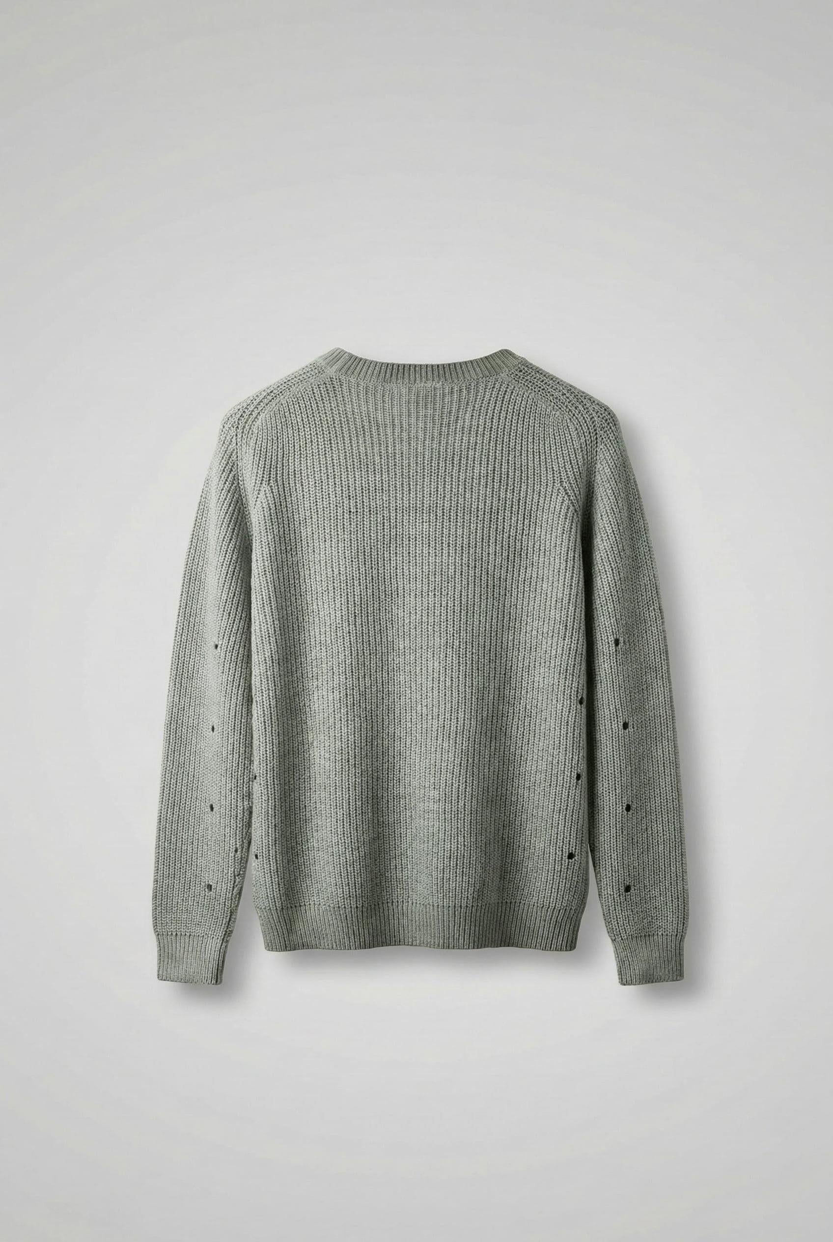 Erkek Oversize Yıkamalı Distressed Triko Kazak Mint