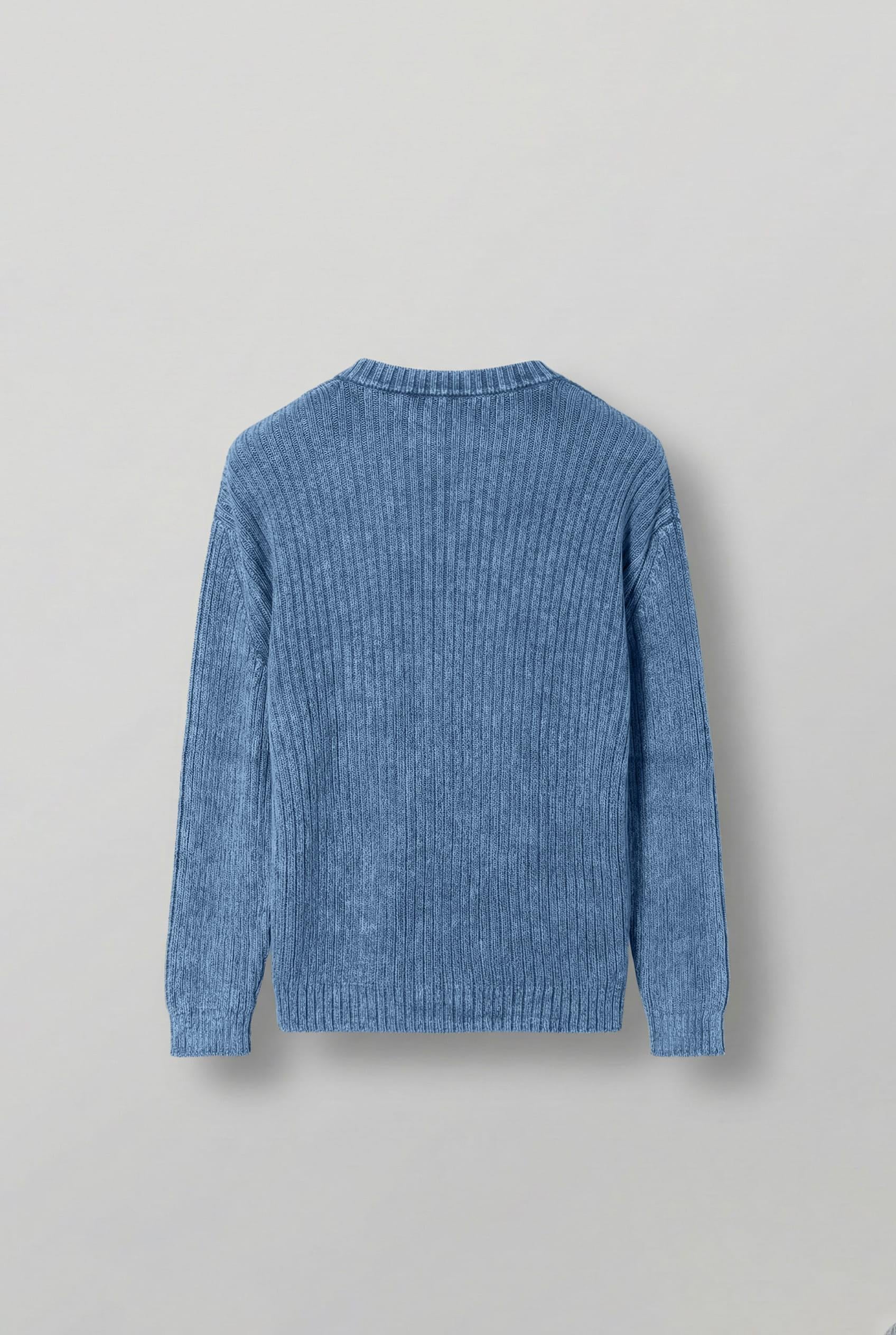 Erkek Oversize Yıkamalı Efektli Basic Kazak Mavi