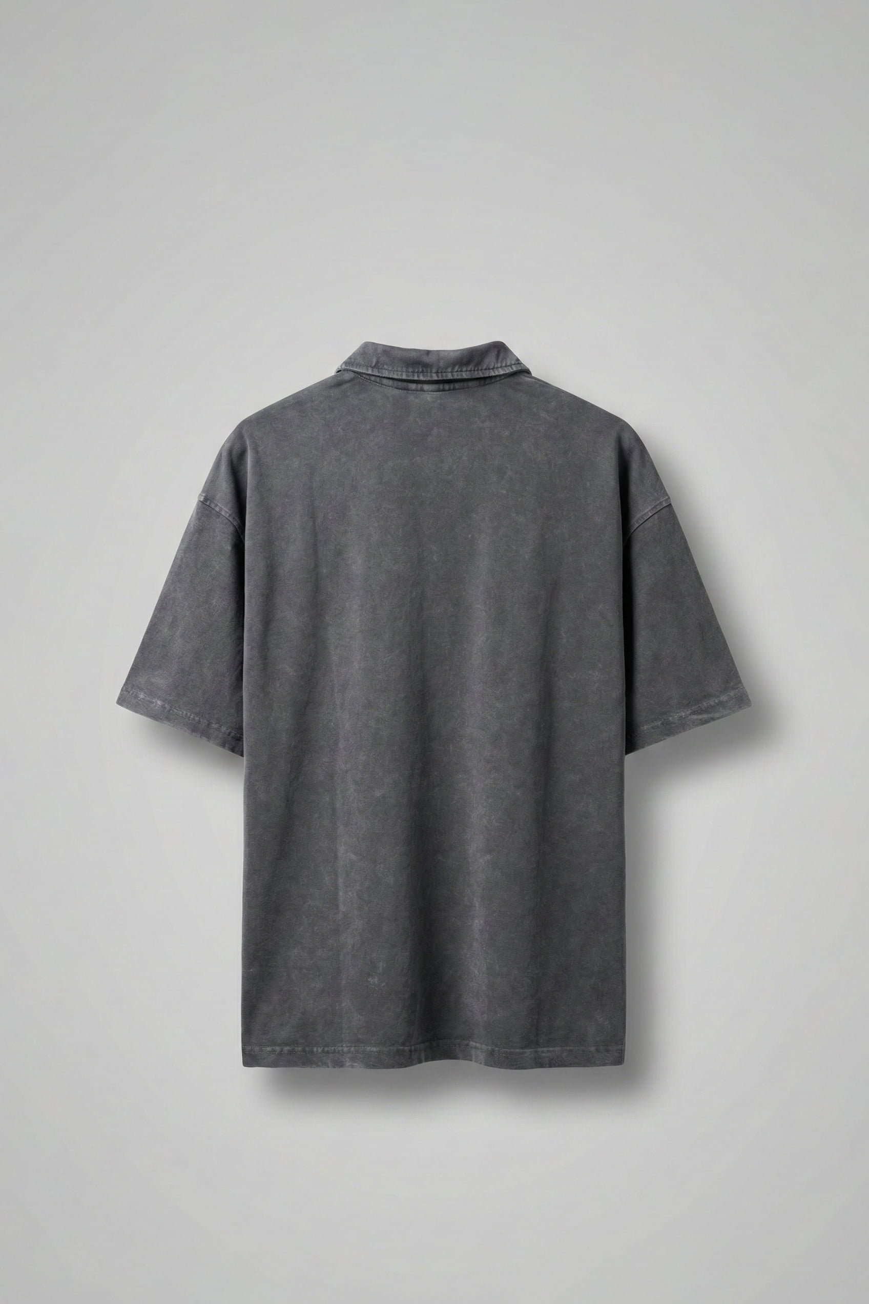 Erkek Oversize Yıkamalı Gül Nakışlı Polo Yaka T-Shirt Füme