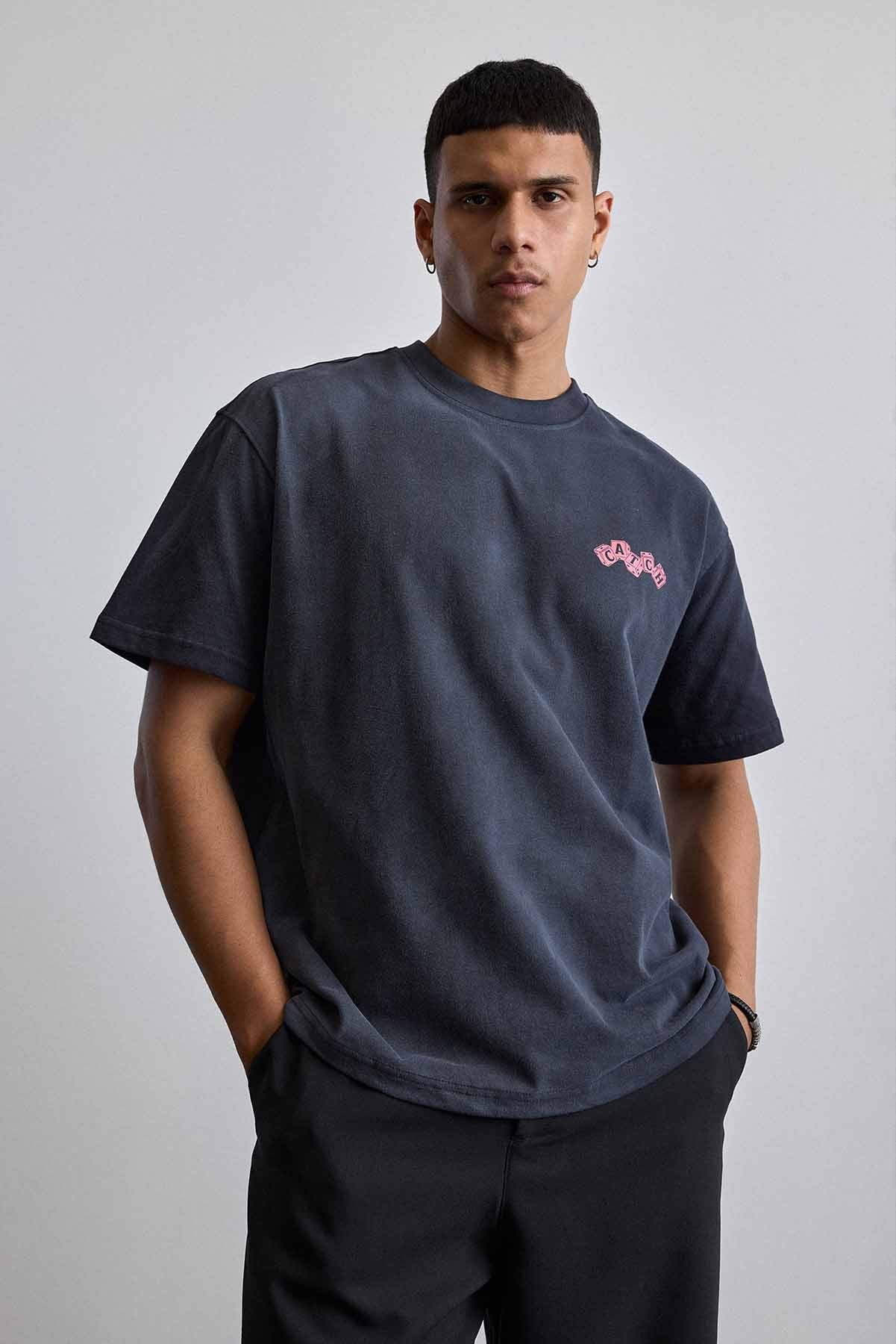 Erkek Oversize Yıkamalı Pamuklu Basic T-Shirt Siyah