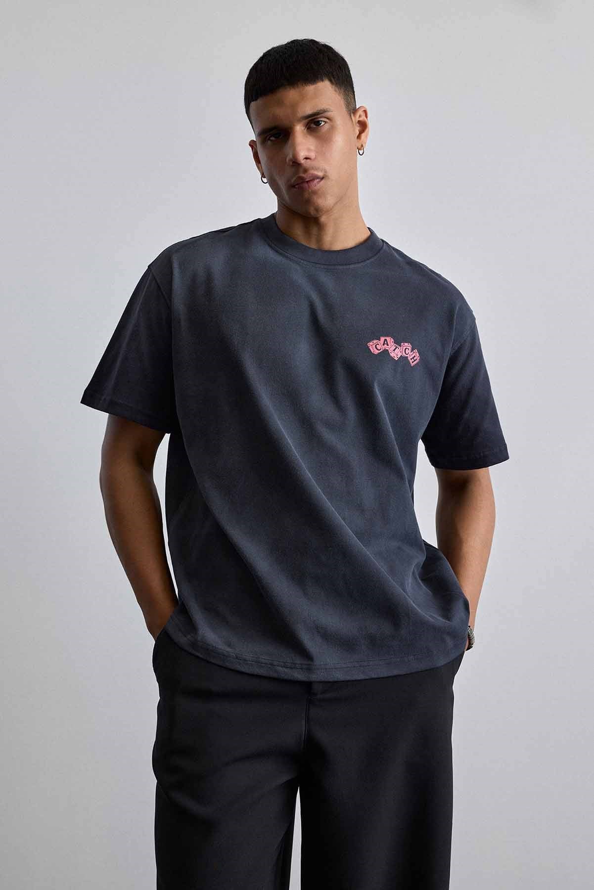 Erkek Oversize Yıkamalı Pamuklu Basic T-Shirt Siyah