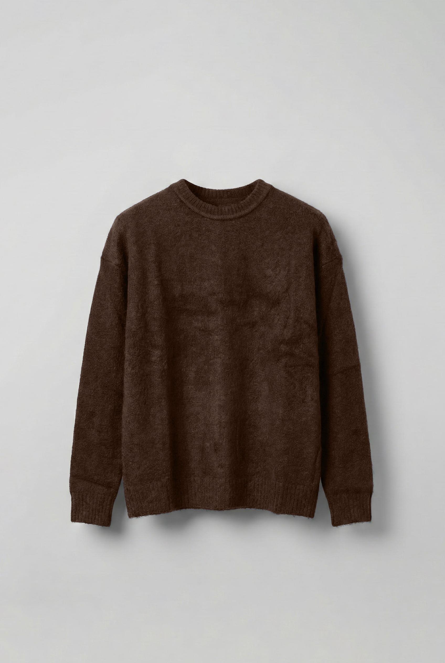 Erkek Oversize Yumuşak Dokulu Kazak Kahve