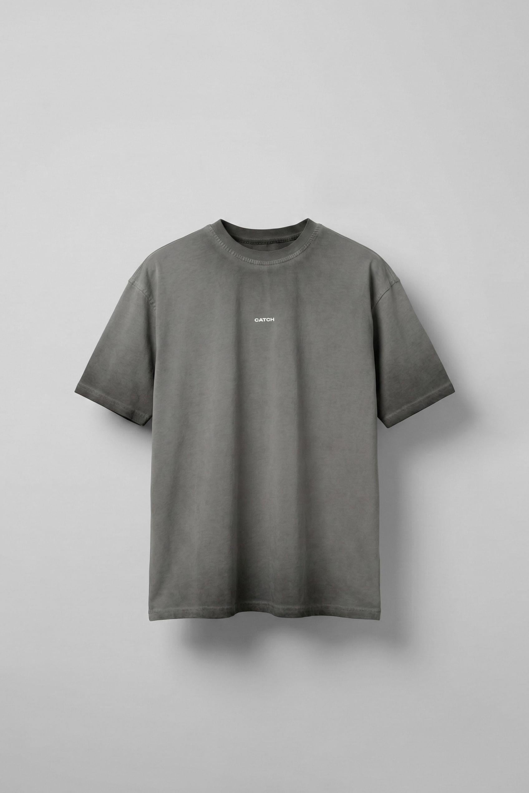 Erkek Oversize Yuvarlak Yaka Yıkamalı Catch T-Shirt Antrasit
