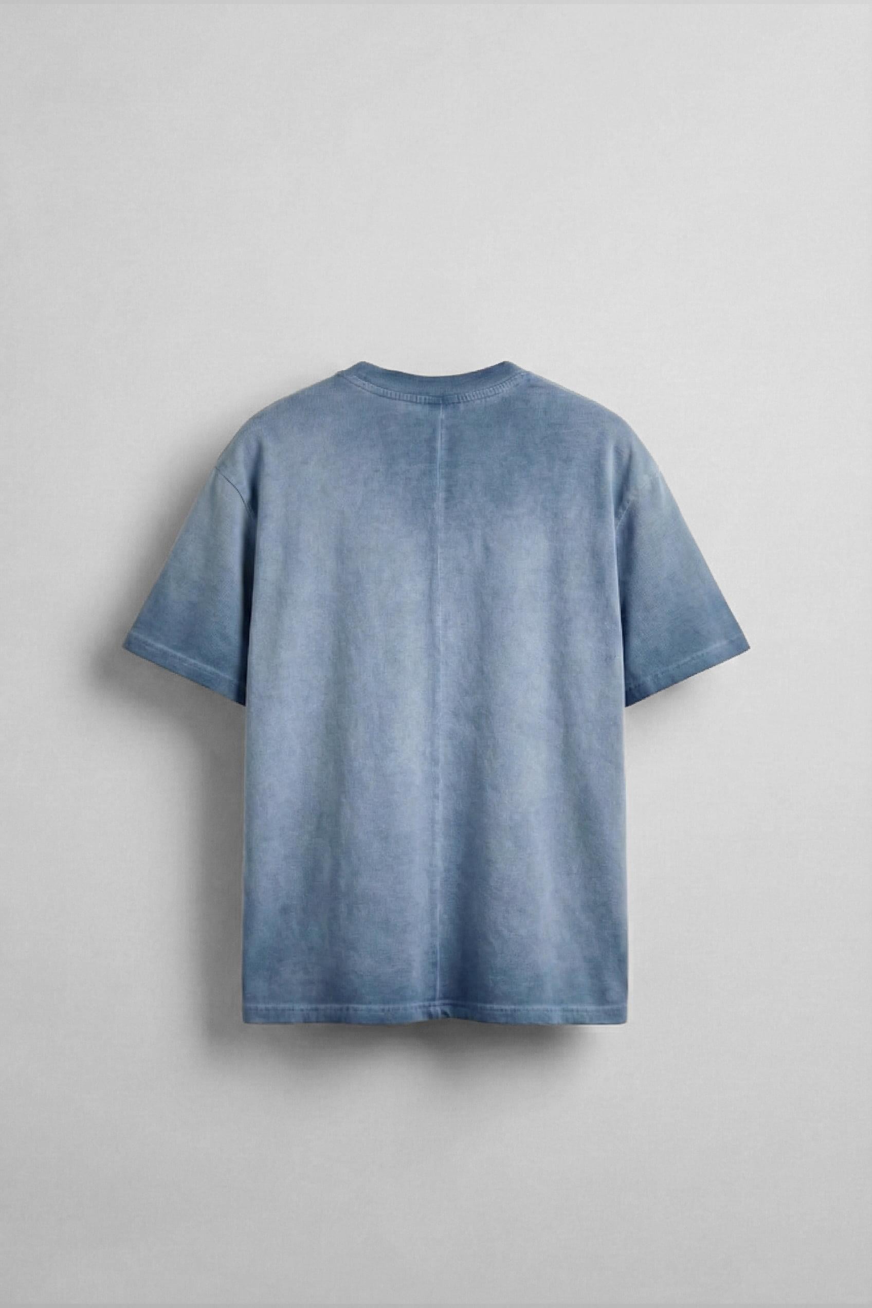 Erkek Oversize Yuvarlak Yaka Yıkamalı Catch T-Shirt Mavi