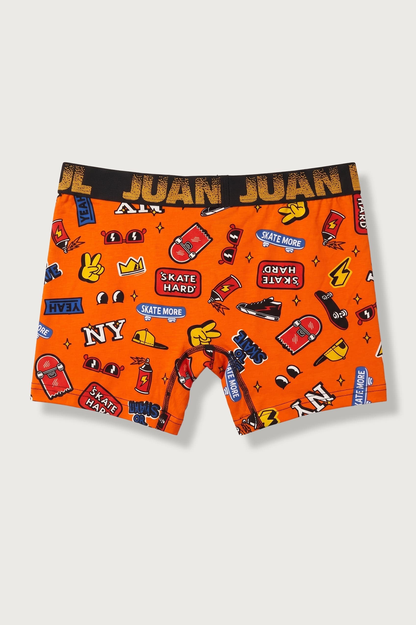 Erkek Pamuklu Kaykay Desenli Boxer Turuncu