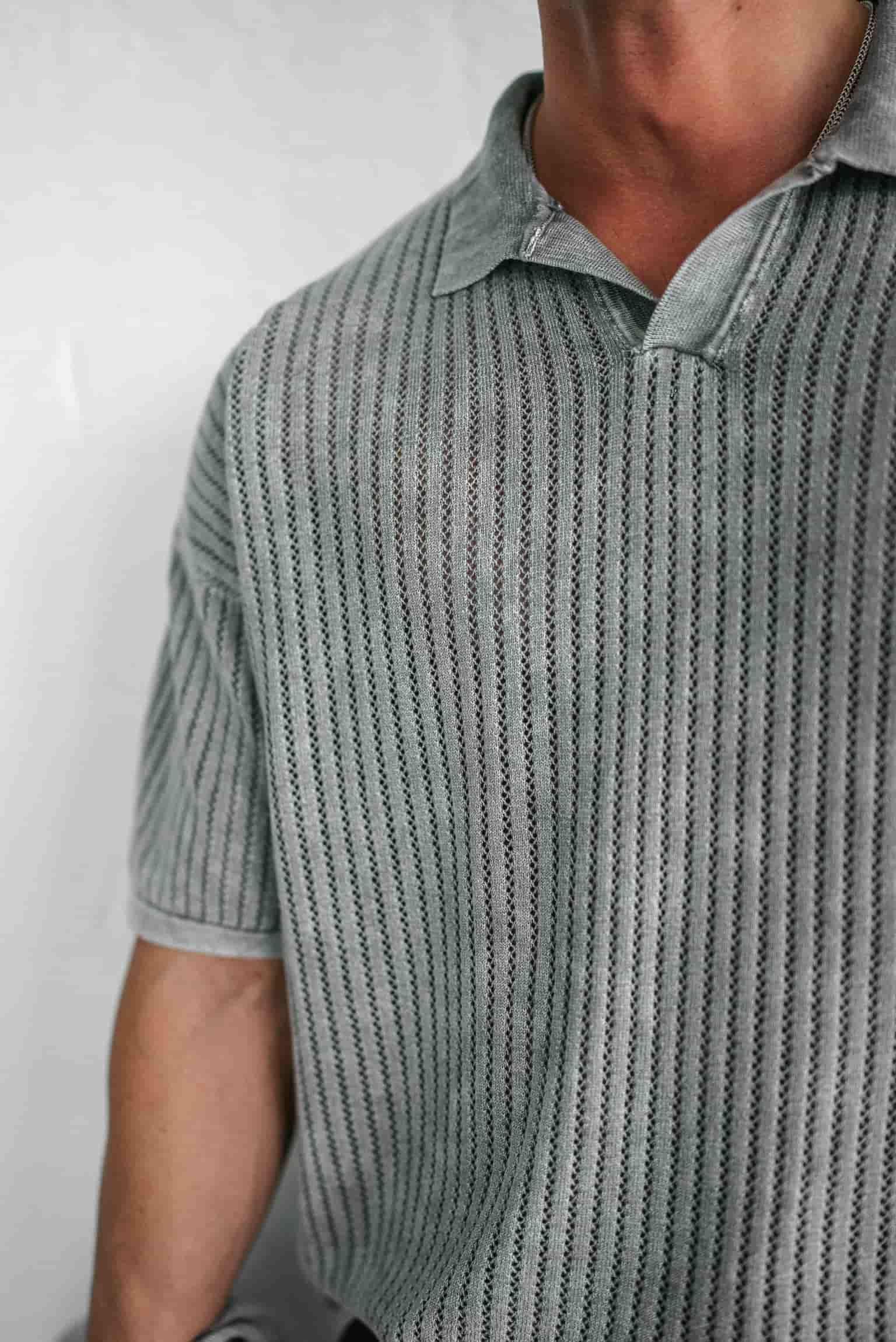 Erkek Polo Yaka Regular Fit Triko T-shirt Gri