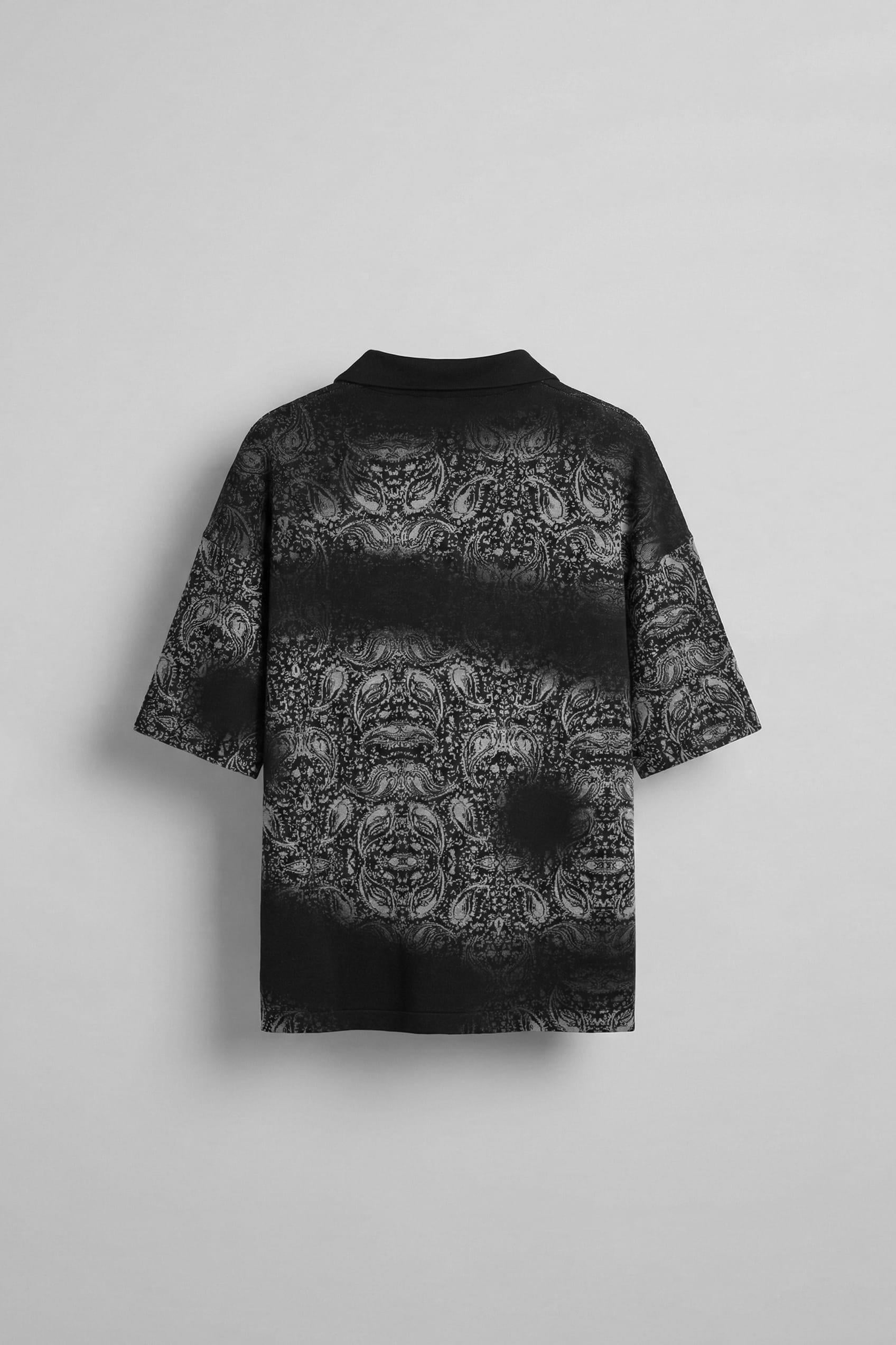 Erkek Polo Yaka Yarım Fermuarlı Baskılı T-Shirt Siyah