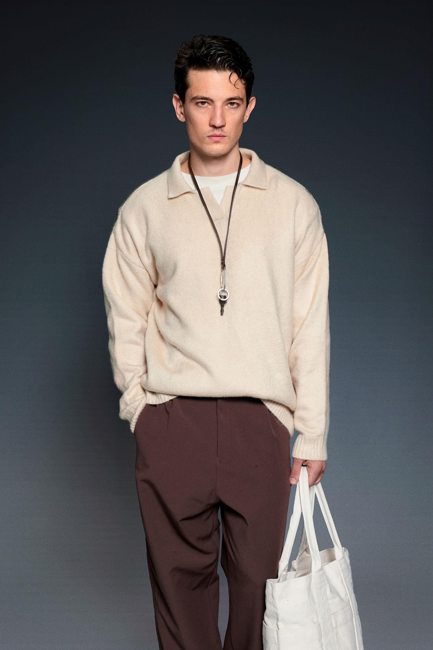 Erkek Polo Yaka Yumuşak Dokulu Oversize Kazak Taş