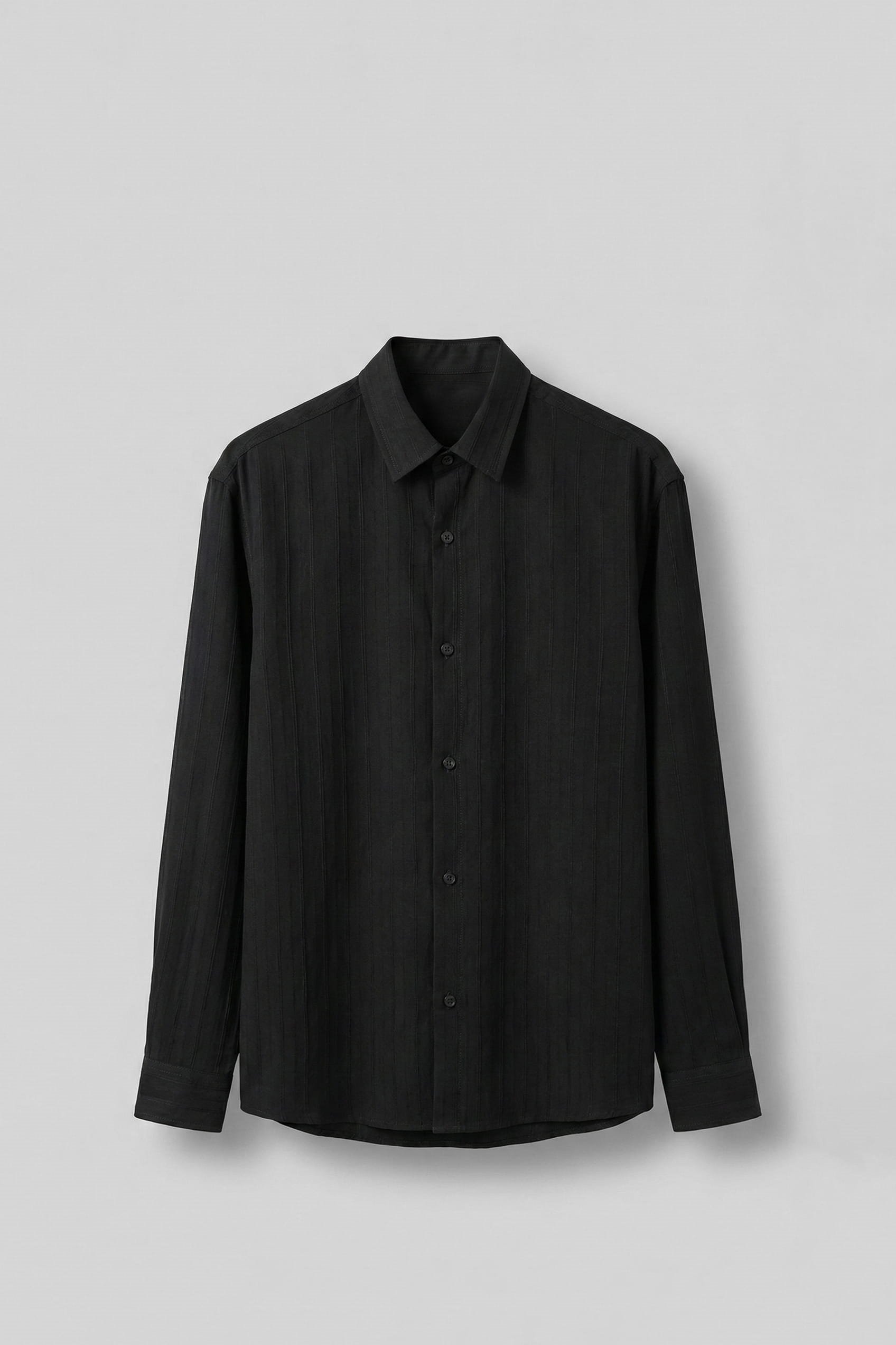 Erkek Premium Çizgili Pamuklu Oversize Gömlek Siyah