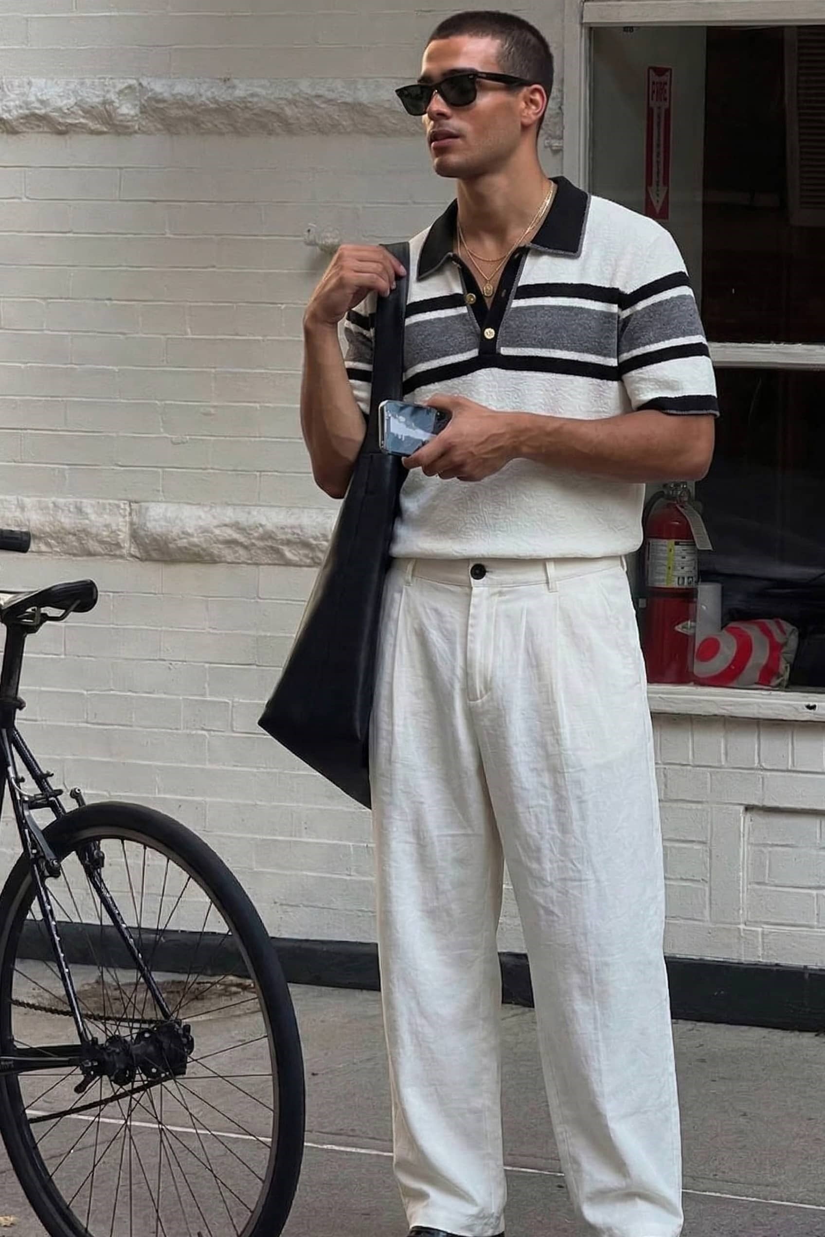 Erkek Regular Fit Çizgili Havlu Triko Polo Yaka T-Shirt Ekru Siyah