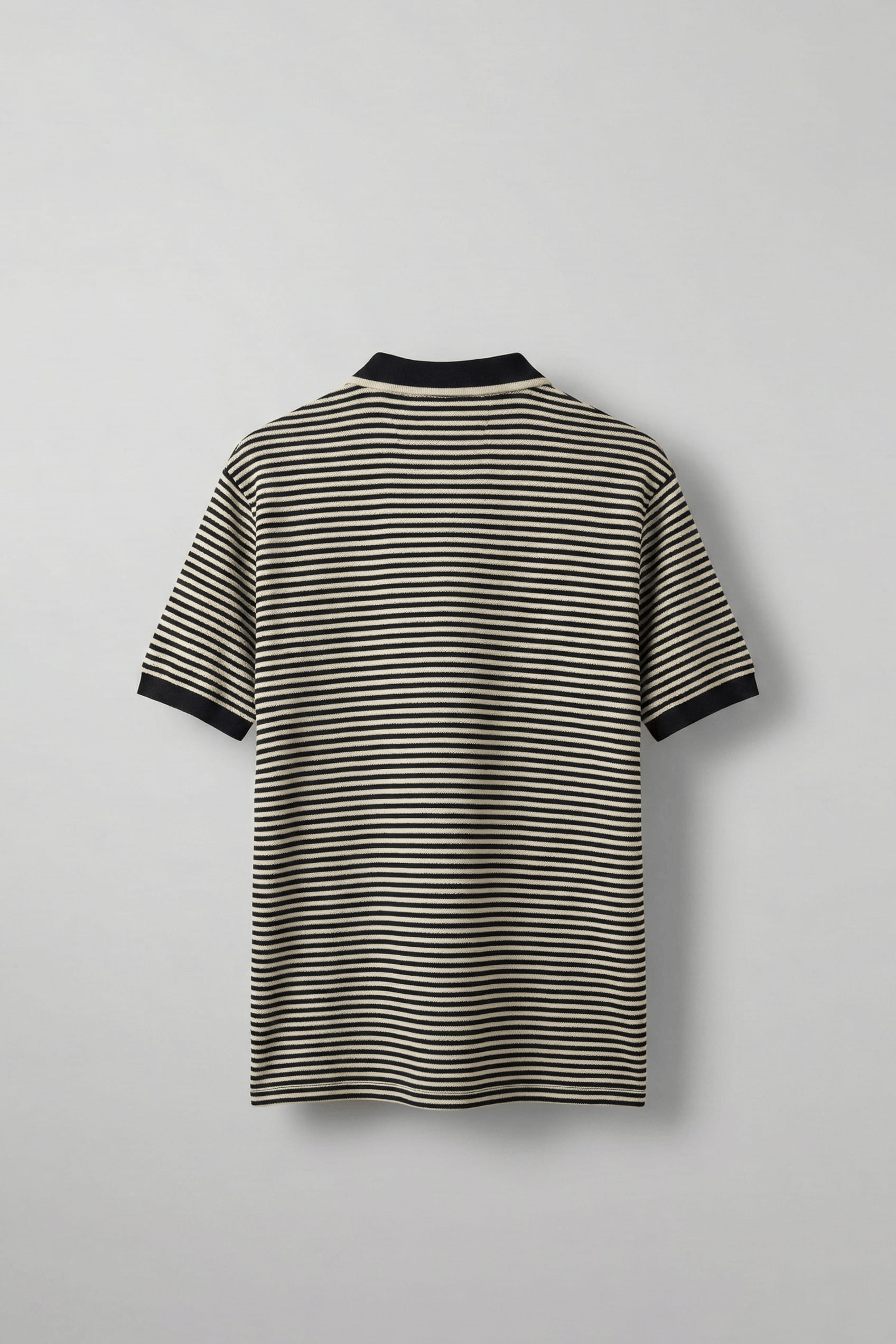 Erkek Regular Fit Çizgili Polo Yaka Örme T-Shirt Siyah
