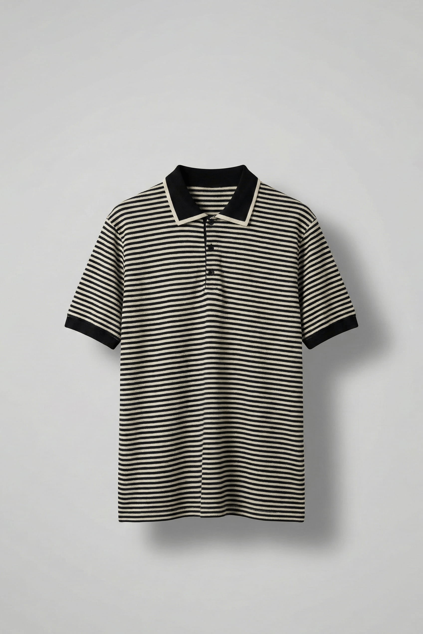 Erkek Regular Fit Çizgili Polo Yaka Örme T-Shirt Siyah