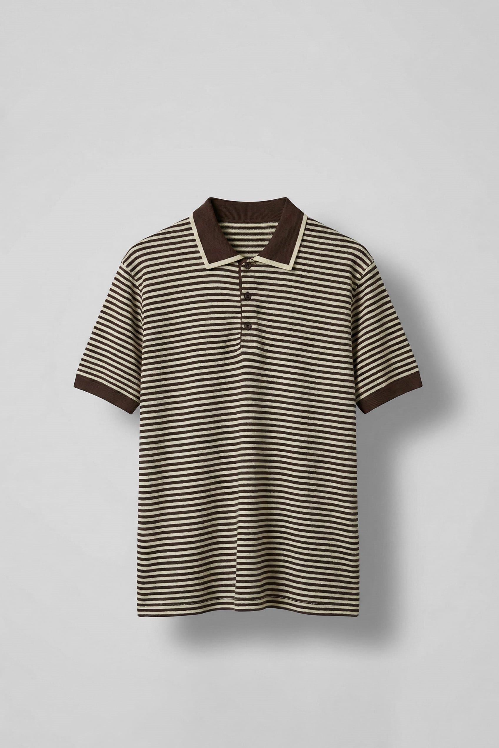 Erkek Regular Fit Çizgili Polo Yaka Örme T-Shirt Kahverengi